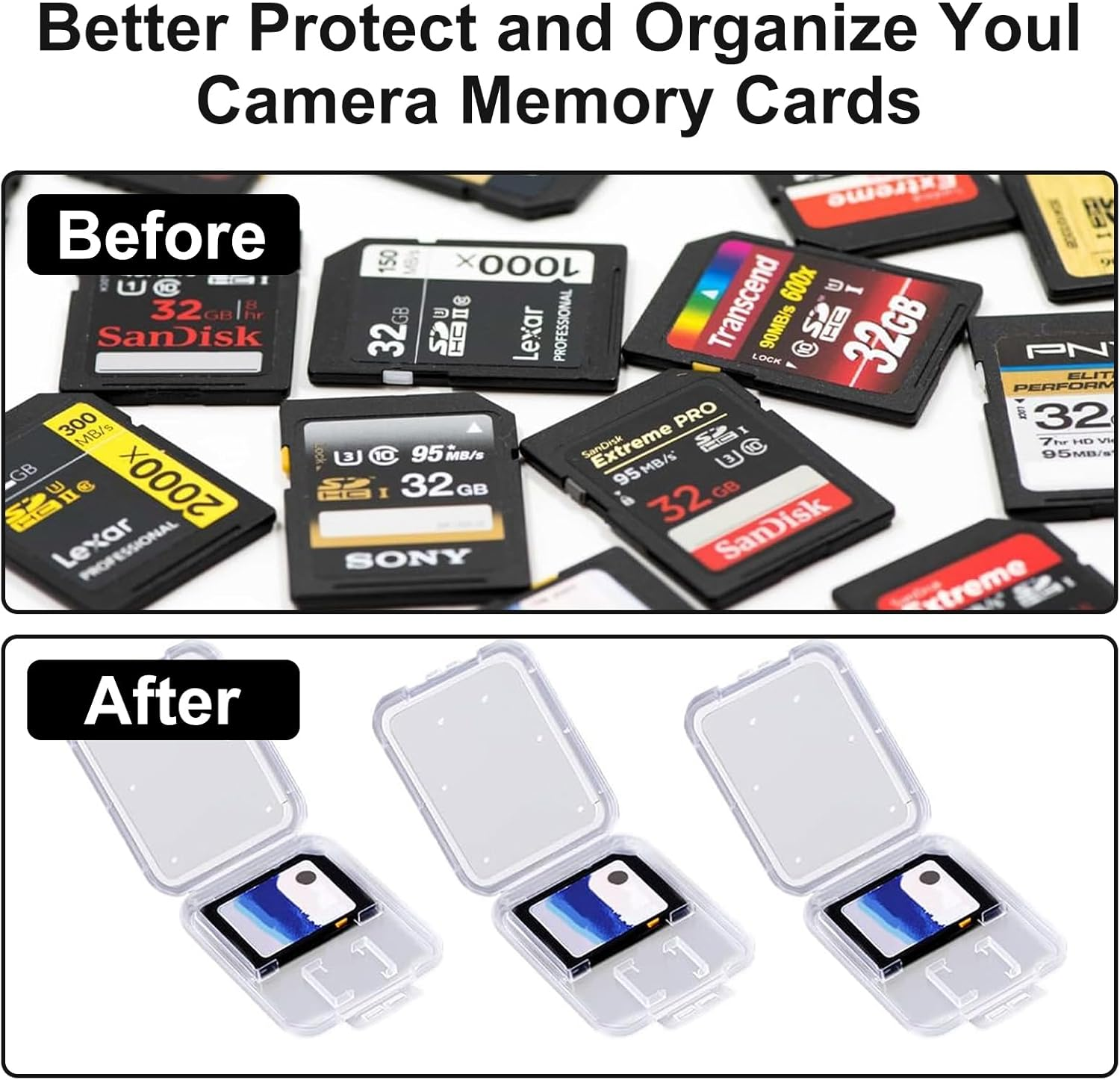 Clear Plastic SD Card Holder &ndash; Storage Case for SD, SDHC, SDXC, Microsd & TF Cards（10Pcs） image number 3