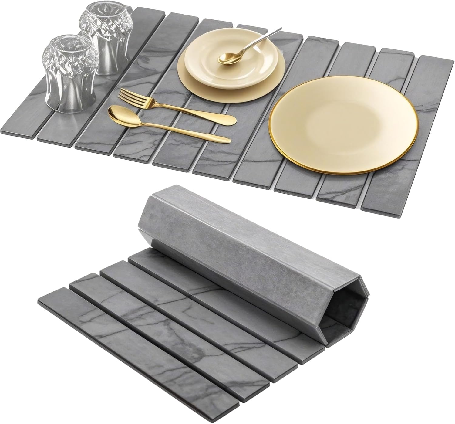 Kitchen Counter Stone Dish Drying Mat Foldable Absorbent Quick Dry Heat-Resistant Diatomite Pad (Grey) image number 4