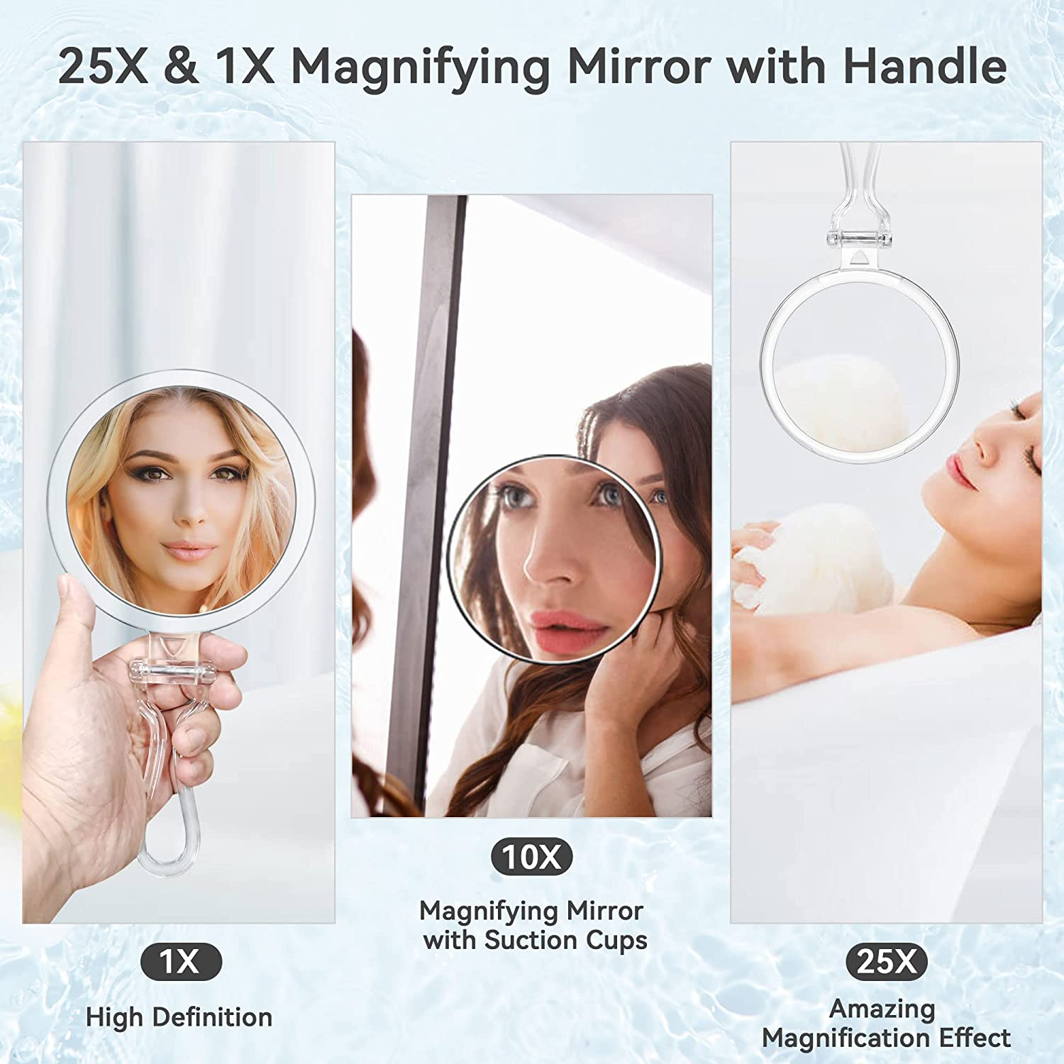 MIYADIVA Hand Mirror 25X Magnifying Mirror with Handle,Magnifying Makeup Mirror with Double Side 25X/1X Travel Makeup Mirror and 10X Magnifying Mirror Suction Cup for Eye Makeup image number 3