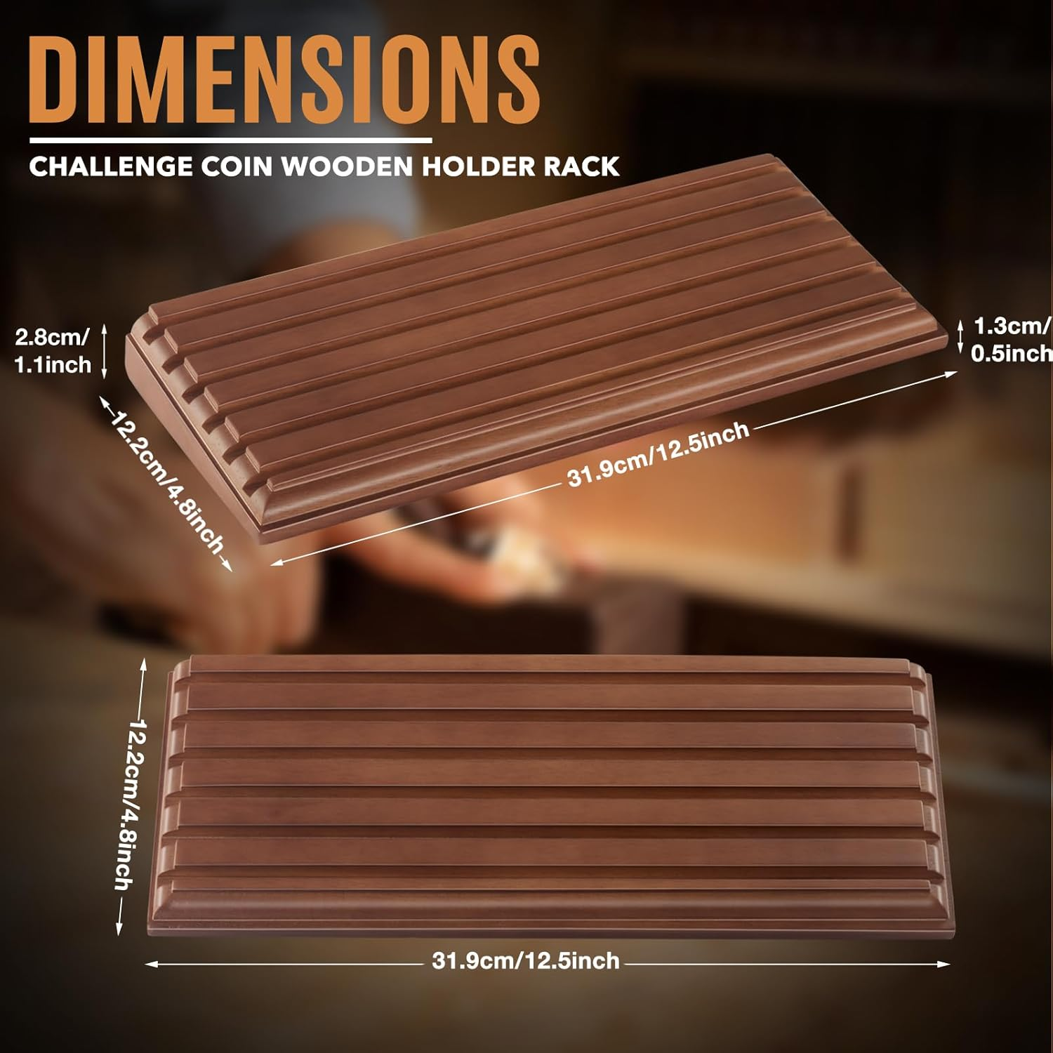 LIUYALO Military Challenge Coins Display Stand - 6 Row (Walnut Wooden Base with Black Felt Background) - White image number 4