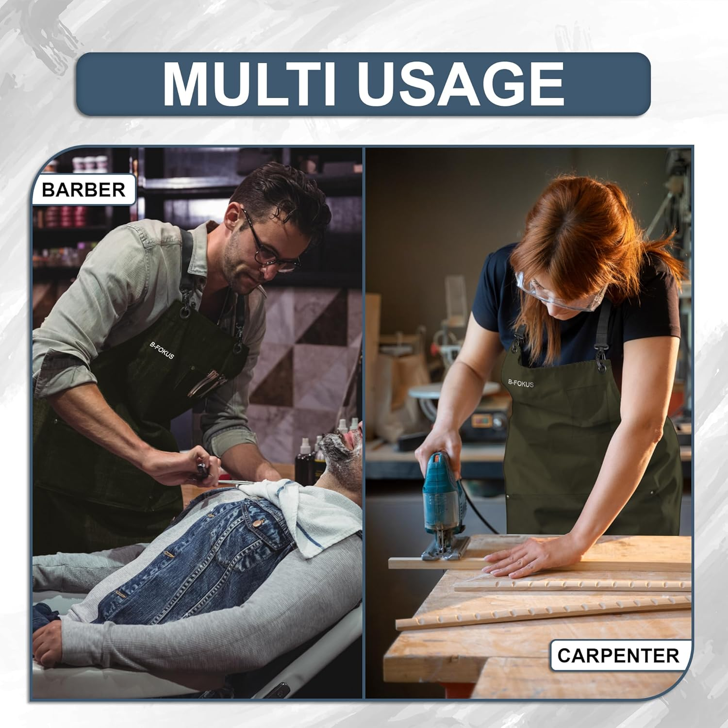 Premium Multi-Use Cotton Canvas Apron &ndash; Durable 10Oz Adjustable Aprons for Cooking, BBQ, Crafting with Pockets, Brass Hardware, Aprons for Women and Men, Chef Apron, Waterproof Apron - Blue image number 4