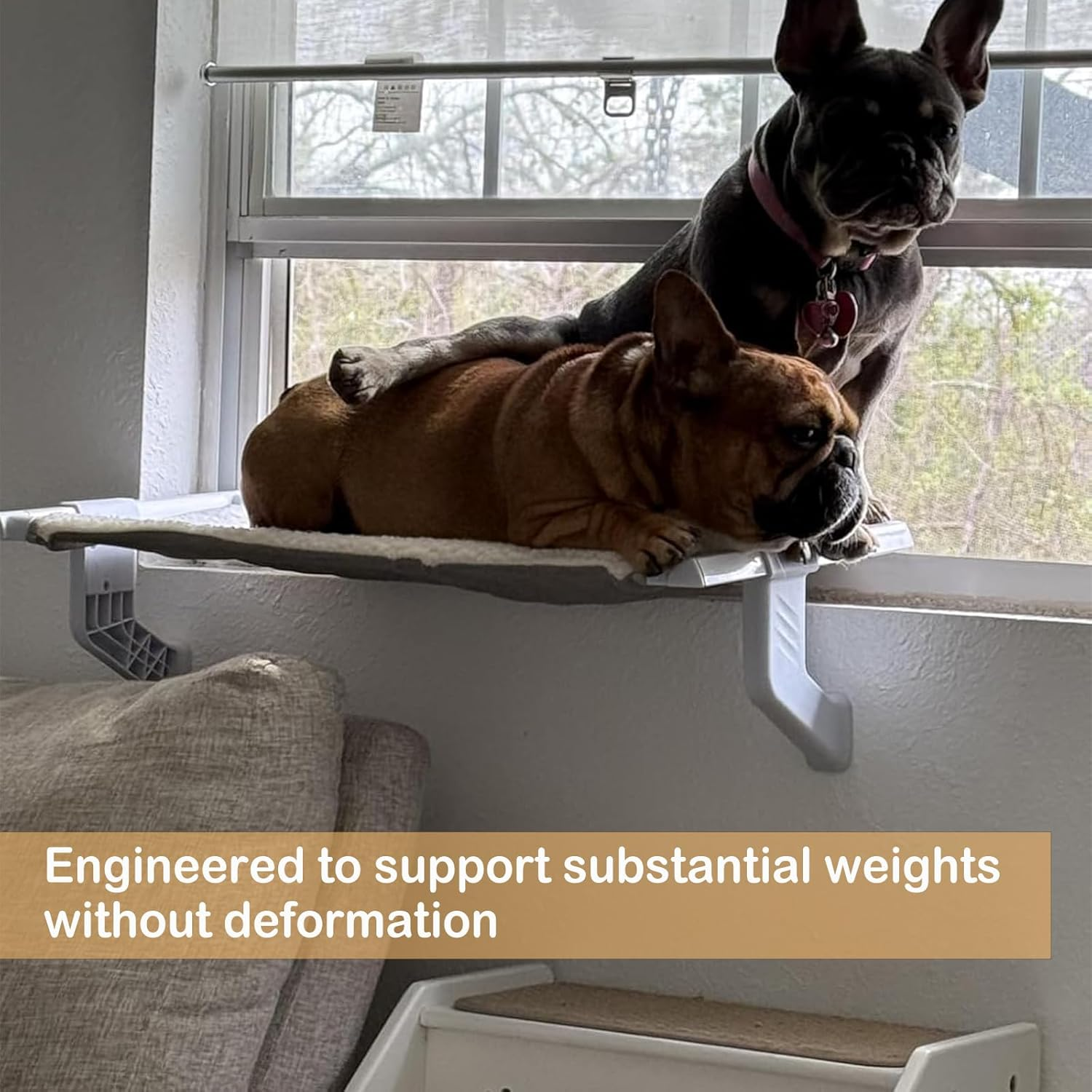 Cat Window Sill Perch Heavy Duty All Metal Frame Hold up to 100Lbs,Compact Size 22" X 13" X 7&ldquo;,Removable Dual-Sided Cushion,Adjustable Cat Hammock Bed Seat Shelf for Window Ledge for Cats Inside image number 2