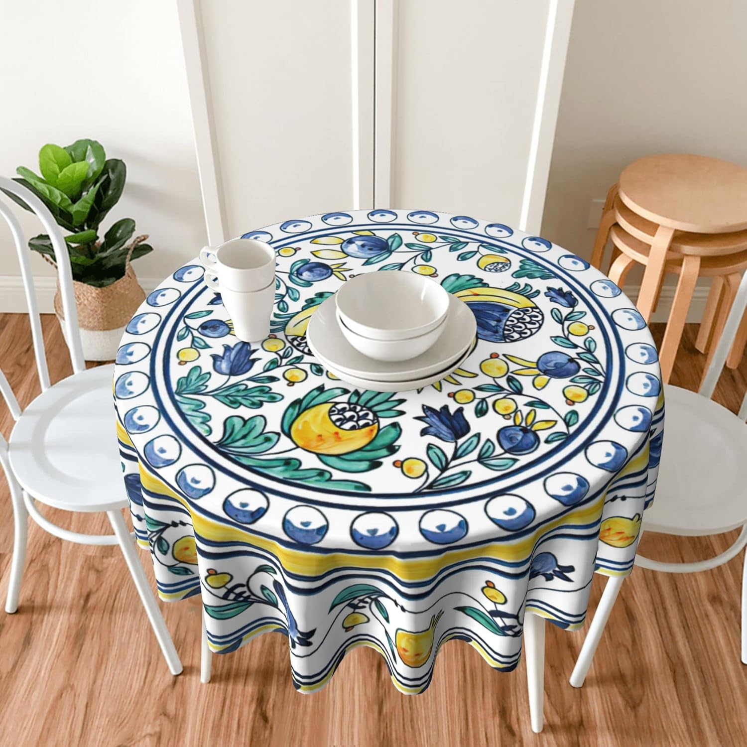 Round Tablecloth 60 Inch, Floral round Table Cloth, Stain Resistance, Water Repellent and Wrinkle-Free, Colorful Flower Circle Tablecloth for Home Kitchen Dining Party Patio Indoor and Outdoor Use image number 5