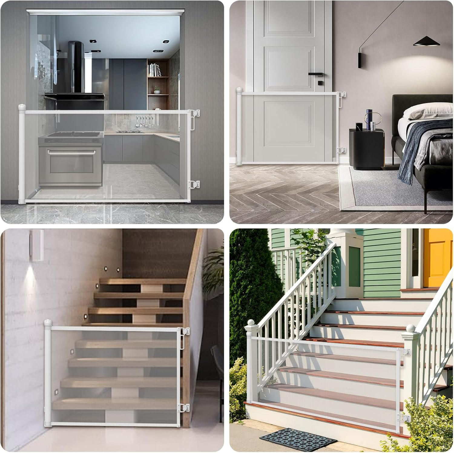 Retractable Baby Gate Durable Portable Mesh Gate Easy Installation 86CM Tall Stretches 180CM Wide for Large Stairs Retractable Dog Gates for Doorways Stairs Indoor Outdoor(White,86Cmx180Cm) image number 1
