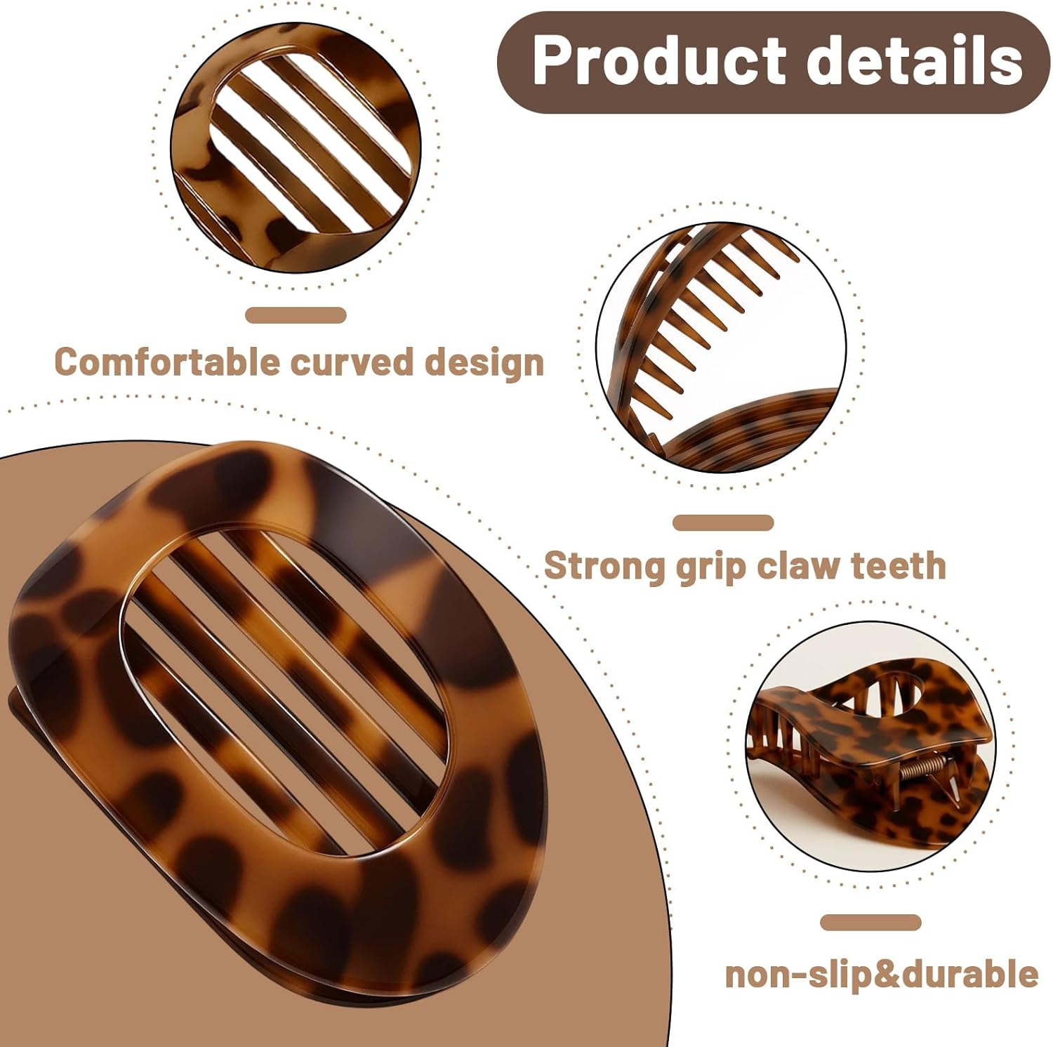 Flat Hair Claw, Pack of 4 Leopard Print Hair Clips for Women, Resin Material, Strong Hold for Thin and Thick Hair, Ideal for Everyday, Office, Sports and Leisure image number 5