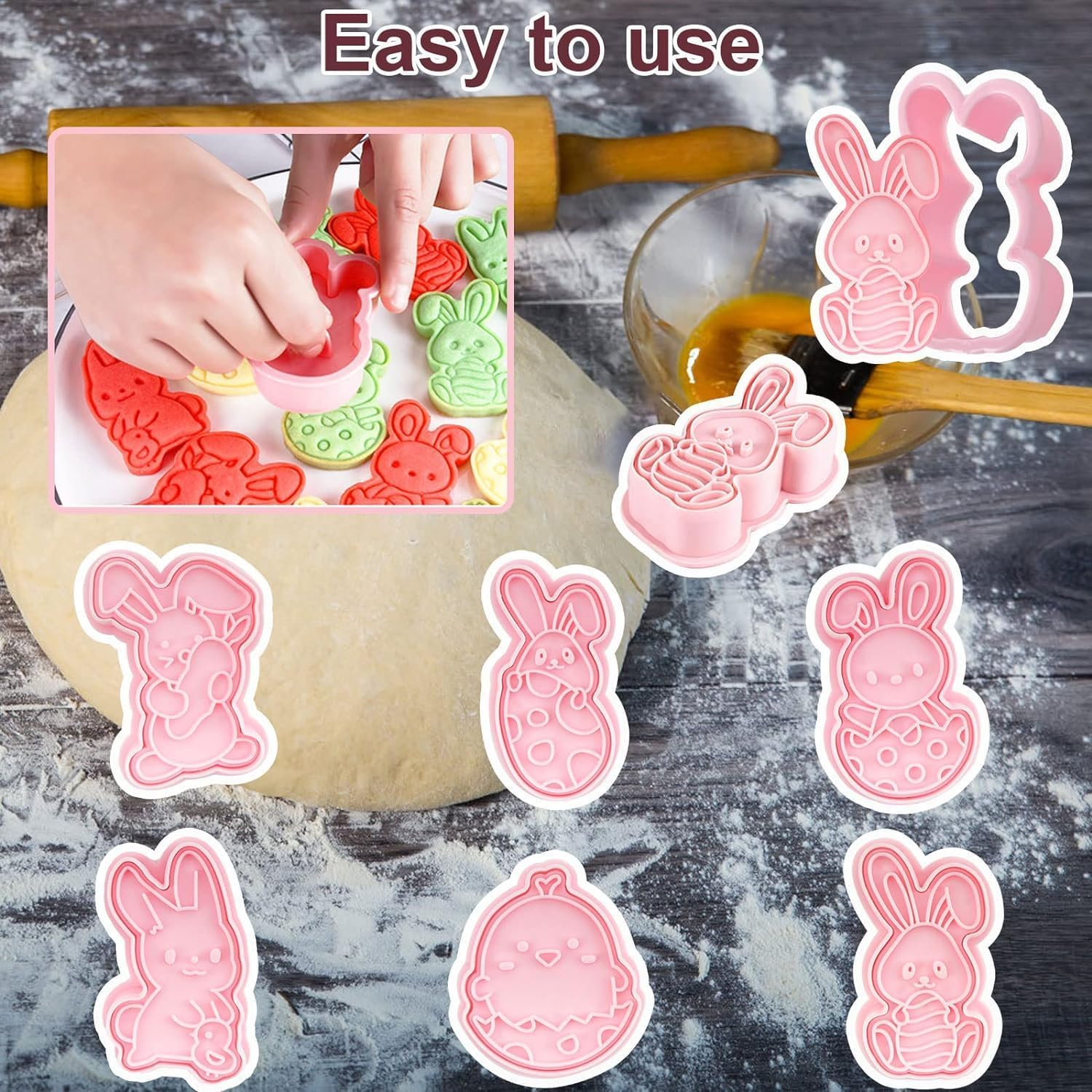 Easter Cookie Cutters Set, 6 Pcs Cookie Cutter with Plunger Stamps, 3D Cookie Stamps for Easter Biscuit Snacks Cheese Baking image number 4