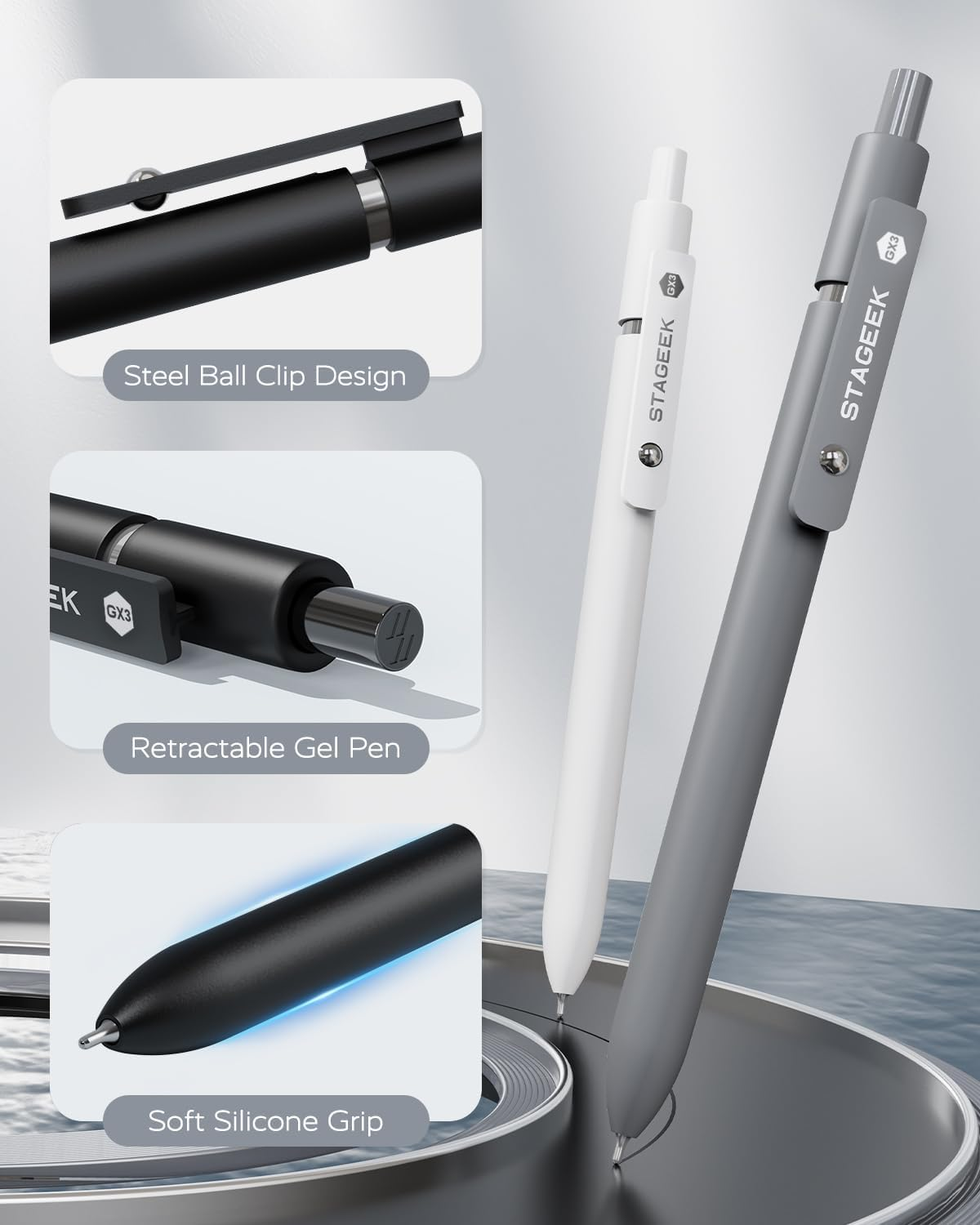 Black Gel Pens, 6Pcs 0.7Mm Gel Pens Fine Point with 3 Extra Refills, Quick Dry Retractable Gel Pen Set, Smooth Writing Pens for Office Work, Note Taking, Black Ink Pens for Men Women image number 5