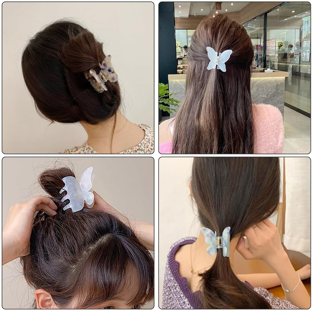 Bangbobi Butterfly Hair Clip Set - 3 Medium Acrylic Hair Clips for Women and Girls - Non-Slip, Glitter and Cute - for Thin and Thick Hair
