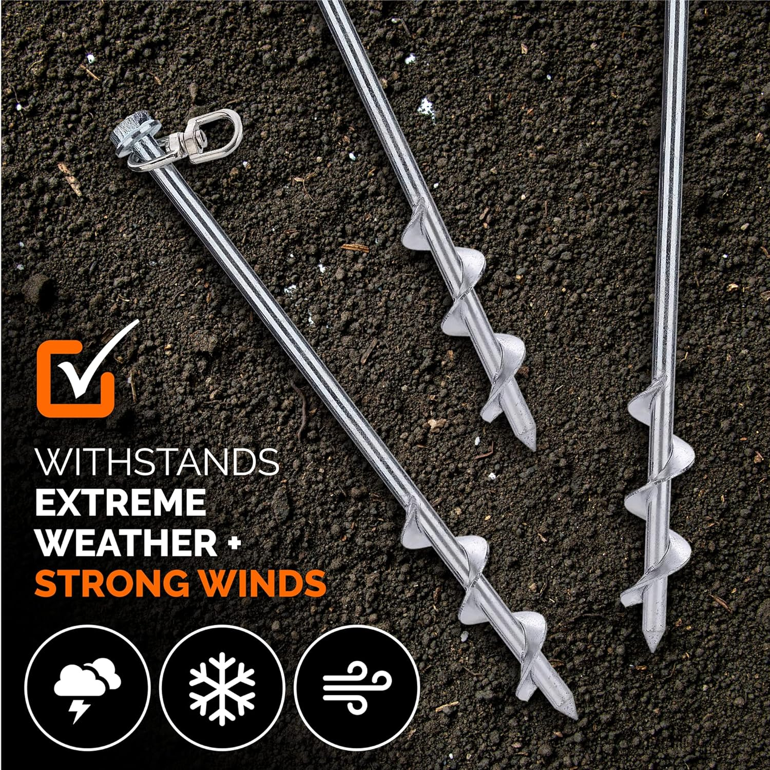 Ground Anchors Screw in - 12 Inch Set of 4 - Tent Stakes Heavy Duty - Trampoline Anchor Kit - Earth Anchor - Swing Set Anchors for Metal Swing Set - Trampoline Stakes Anchors High Wind image number 3