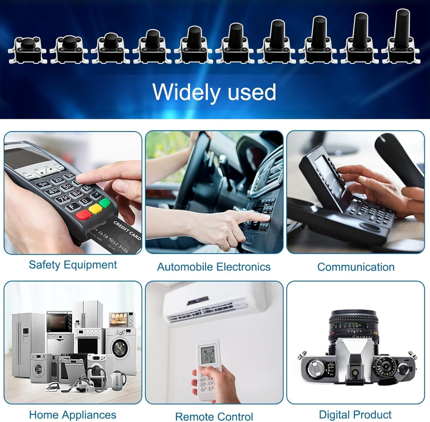 200 Pcs 10 Types Micro Momentary Tact Tactile Push Button Switch Assortment Kit 6 X 6 X 4.3/5/6/7/8/9/10/11/12/13Mm, Industrial Accessory Hardware Parts (Black) image number 1