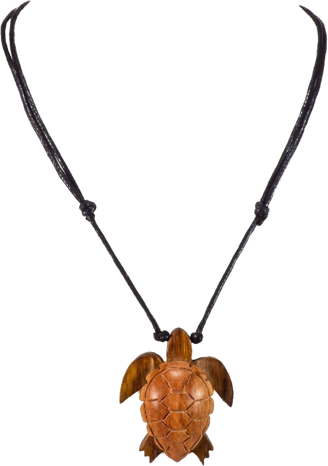 Bluerica Hand Carved Wood Sea Turtle Pendant on Adjustable Black Rope Cord Necklace, Wood Natural-Fiber image number 5