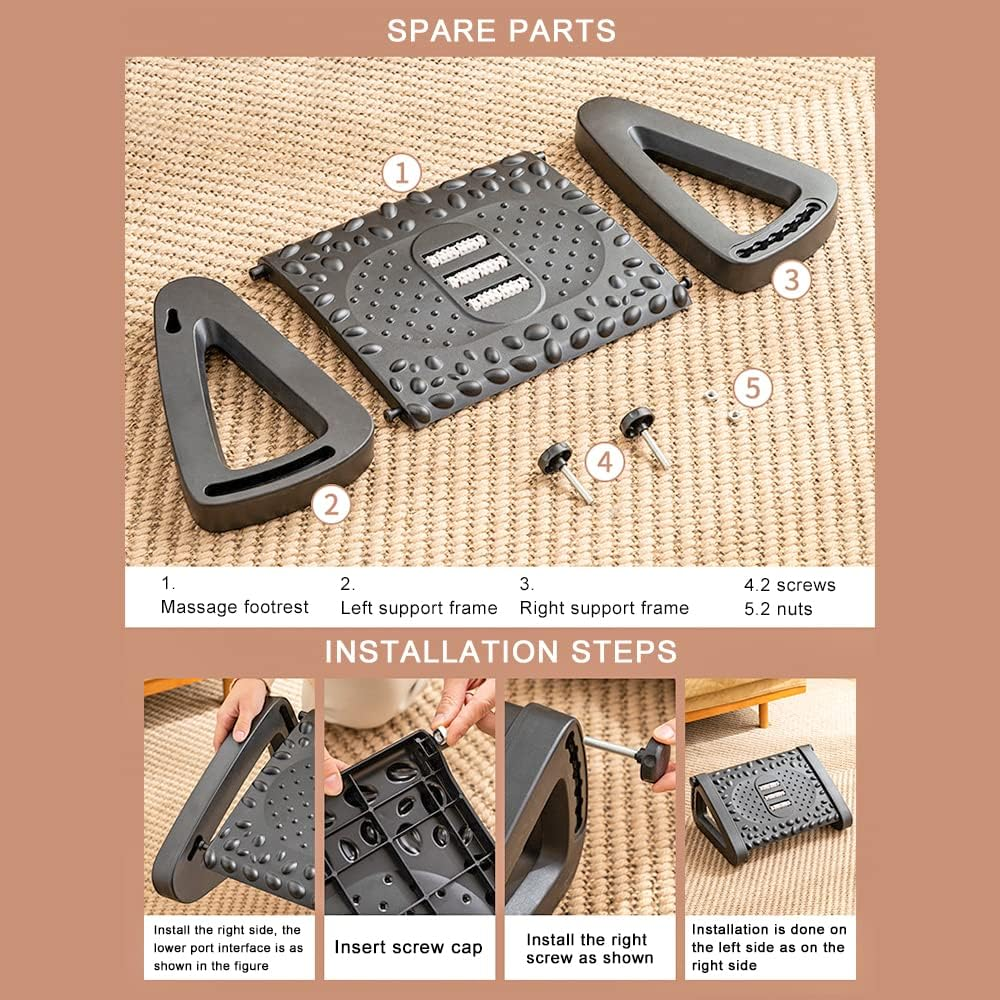 Rest for under Desk at Work, Upgrade Widened Panel Office Footrest, Ergonomic Tilted Foot Stool, 6 Height Adjustable with Massage Surface and Roller for Home Office, All Ages image number 4