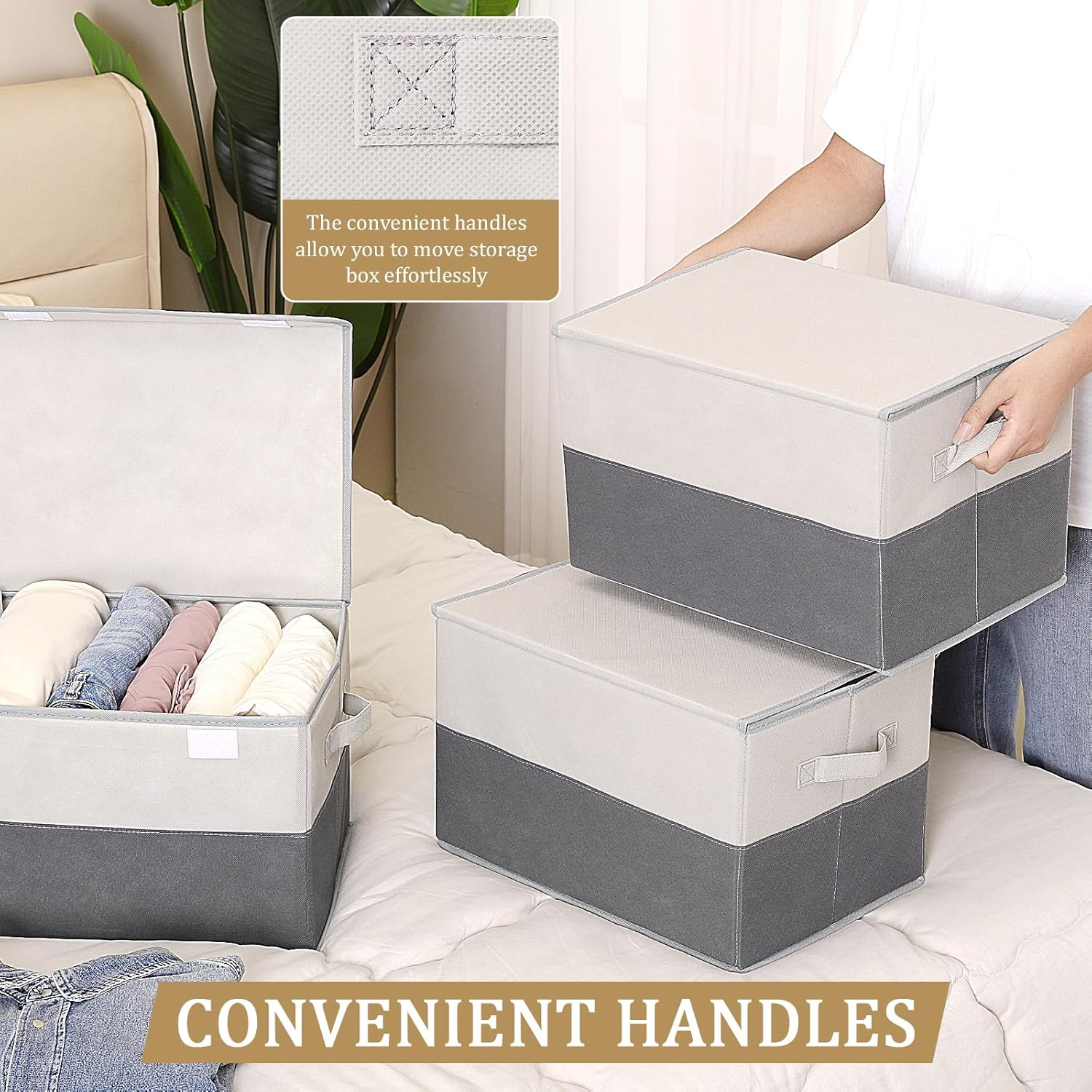 Warmi 4 Pack 29L Foldable Storage Box with Lids & Handles - Large Capacity Basket (L40Xw28Xh26Cm) for Bedroom, Wardrobe, Closet, Clothing, Sweater, Bedding, Home Storage & Organisation image number 4