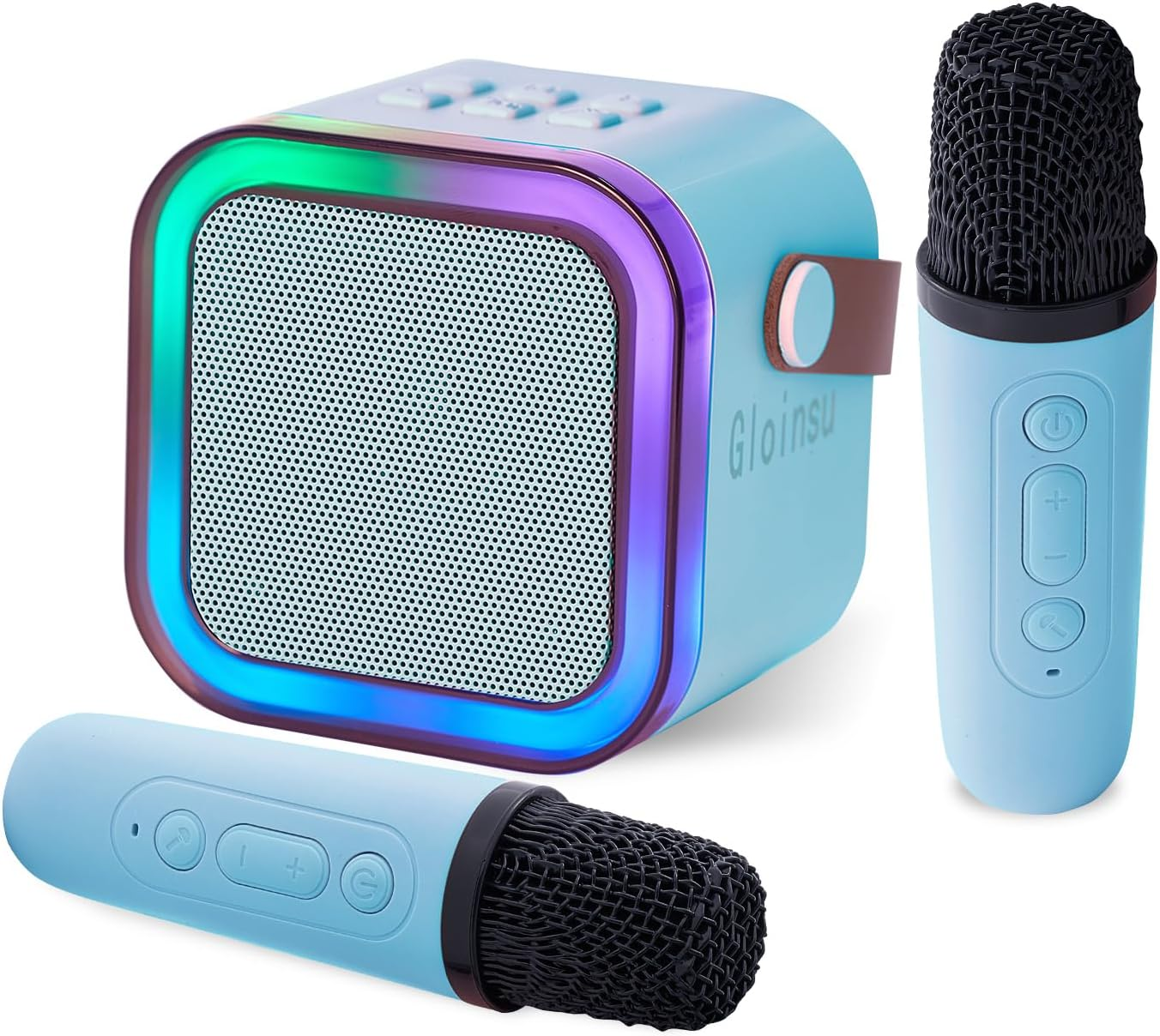 Portable Karaoke Machine for Kids & Adults, Bluetooth Mini Singing Microphone with 2 Wireless Mics & LED Light Show, Compatible with All Smartphones, Perfect for Birthdays, Home Parties（Blue） image number 1