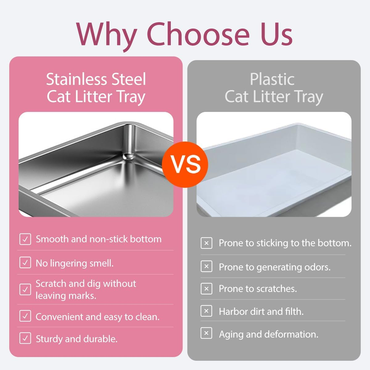 Blissify Enclosed Stainless Steel Litter Box, Large Kitty Litter Tray with Scoop & Drawer Design, Foldable Pet Toilet Box with High Sided, Anti-Leakage, Non-Sticky, Easy Cleaning, Pink image number 2