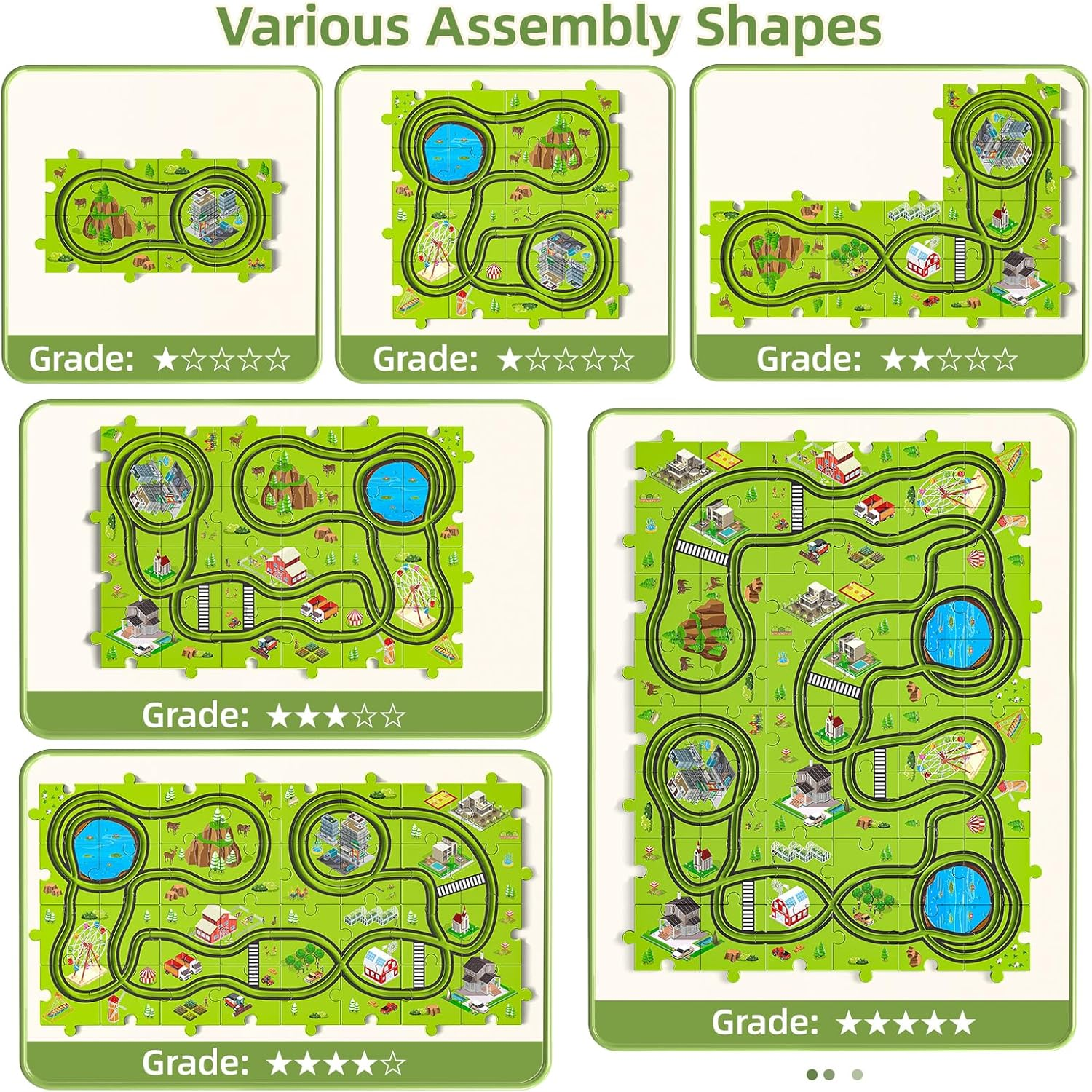 JUKUDAHU 48 Pieces Puzzle Race Track Car Set Toys for 3 4 5 6 Year Old Boys, City Themed Playset for Kids Ages 3-5 with 2 Small Toy Cars, Indoor Boys Girls Birthday Gifts for Toddlers 1-3 3-5 4-8 image number 3