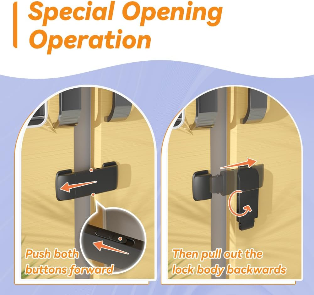 SAFELON 2 PCS Baby Safety French Fridge Door Lock, Childproof Double Door Refrigerator Lock, Cabinet Cupboard Lock for Toddlers & Babies, No Drilling& No Tools (Black) - White image number 2