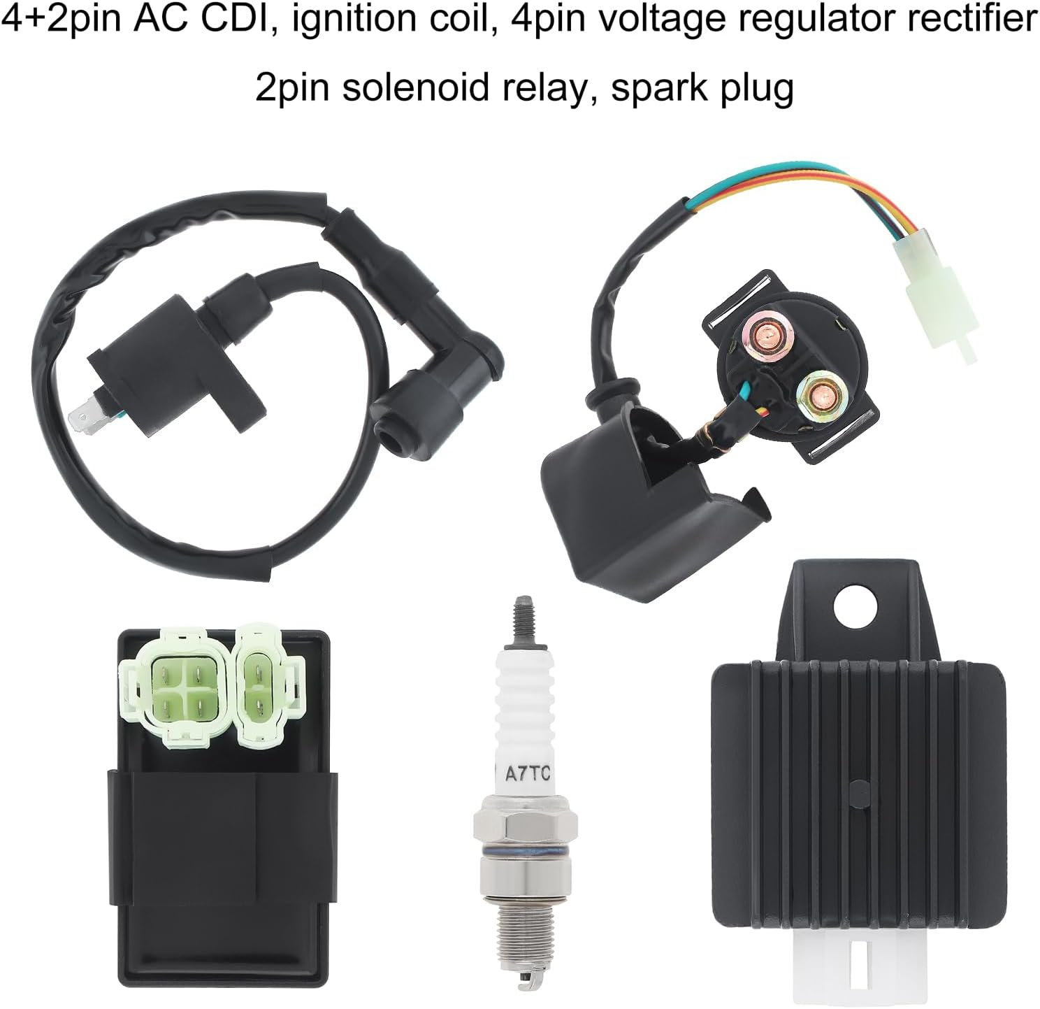 Windance High Performance GY6 AC CDI Ignition Coil Voltage Regulator Relay Rectifier Spark Plug Kit for 50Cc 125Cc 150Cc ATV Quad Go Kart Moped Scooter, Motorcycle Ignition Rebuild Set image number 5