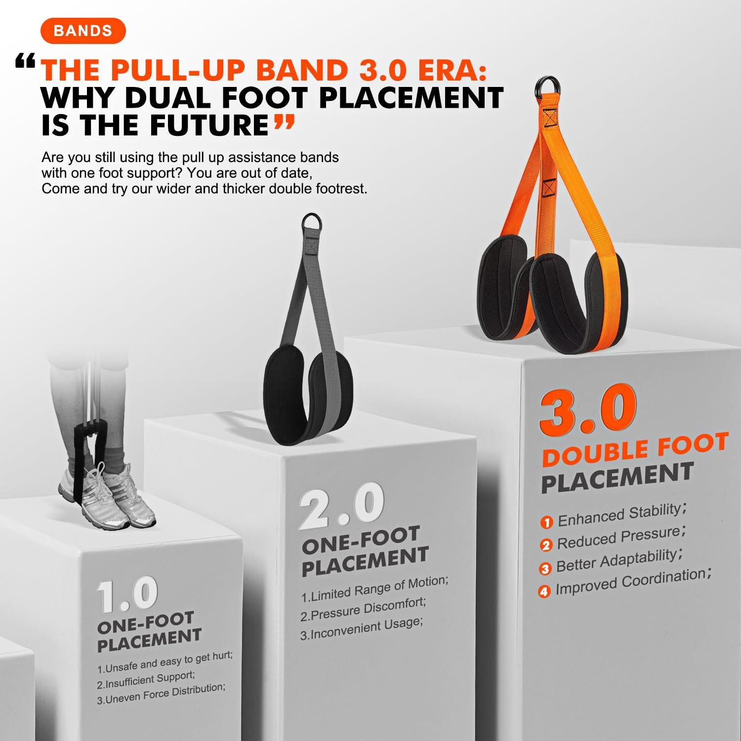 Pull up Assistance Bands, Heavy Duty Resistance Band for Pull up Bar, Adjustable Weight/Size with Fabric Feet/Knee Rest, Bands for Pull up Assist for Strength Training, Patented Pull up Assist Band - 1-Orange image number 6