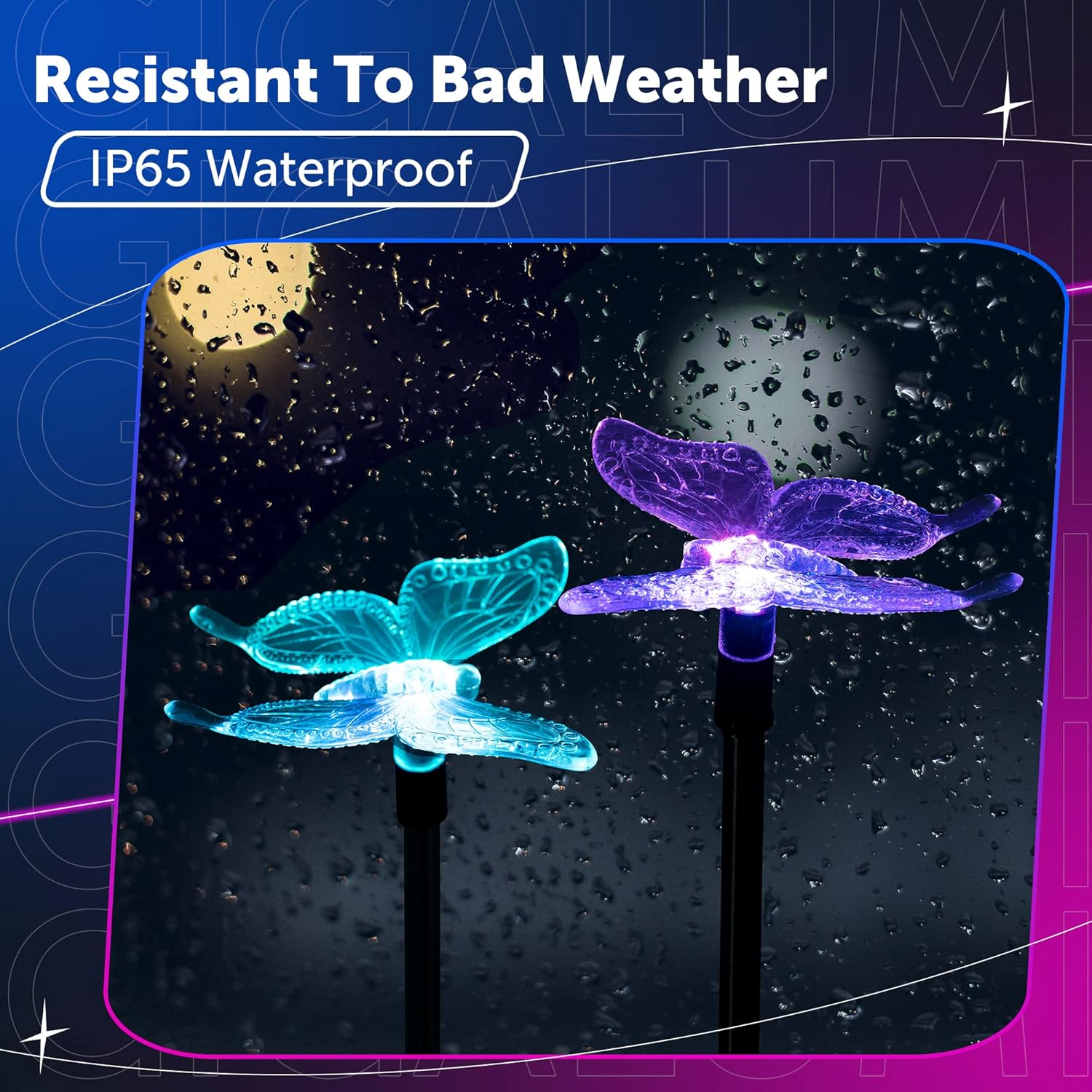 GIGALUMI Solar Garden Lights Outdoor - 3 Pack Solar Stake Lights Multi-Color Changing LED Garden Lights Premium Butterfly Decorative Lights for Path Yard Lawn Patio. image number 1