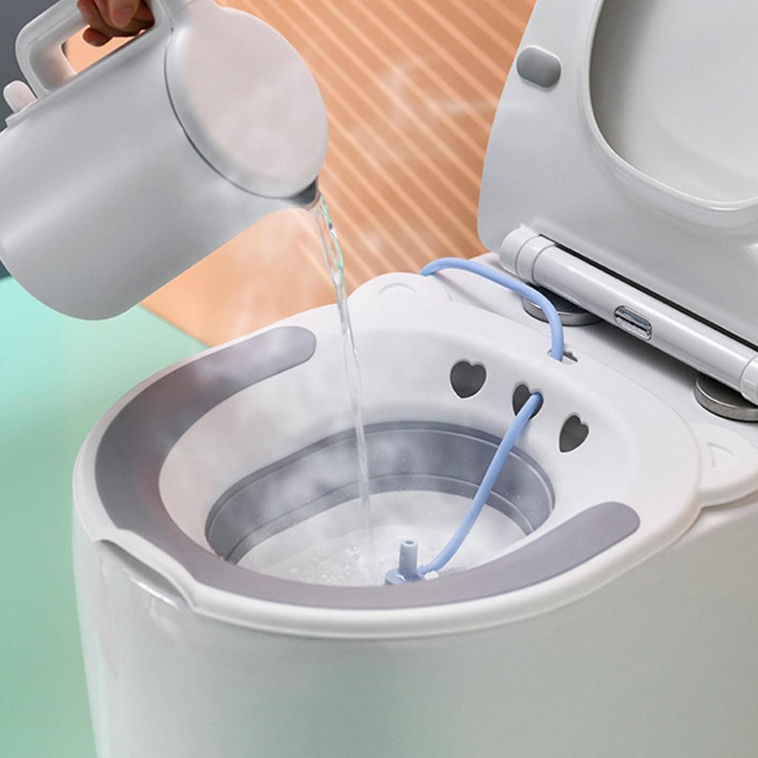 Bath for Toilet Seat - Sit Bath for Hemorrhoid Relief, Postpartum Care - Postpartum Care, Fissures Sitz Bath Toilet with Flusher, Tube for Elder, Women image number 6