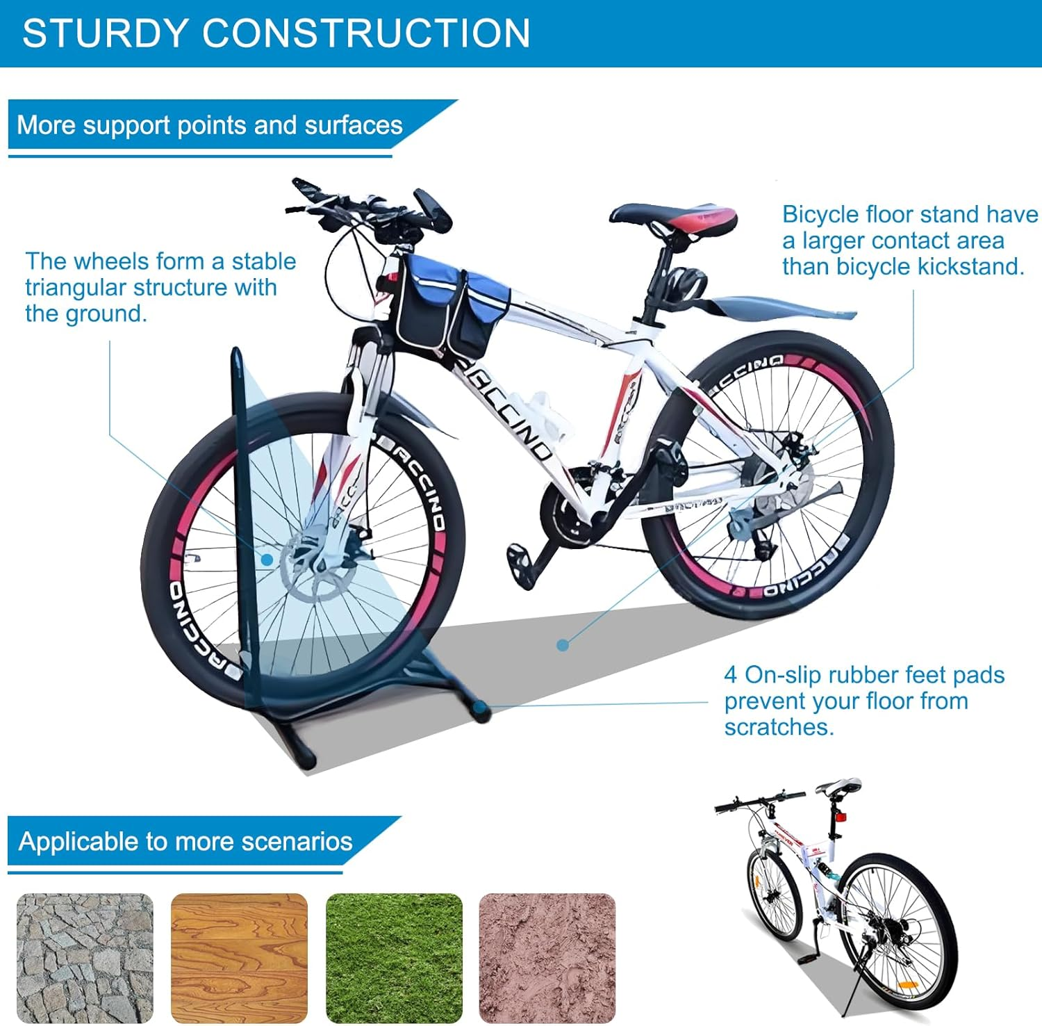 Bike Stand Freestanding Bicycle Stand Portable Space Saving Bike Storage for Mountain|Road|Kids Bike. Bicycle Parking Storage for Indoor|Outdoor. Bike Rack for Maintenance. image number 6