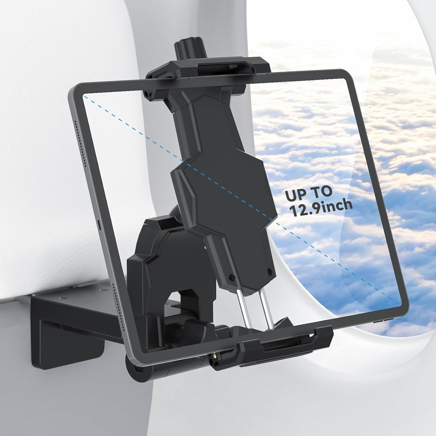 KDD Airplane Tablet Holder Mount, Adjustable Travel Essentials Ipad Phone Stand with 360 Degree Rotation, Portable Tesla Model 3/Y Car Headrest Mount Compatible with Ipad, Phone, Switch image number 2