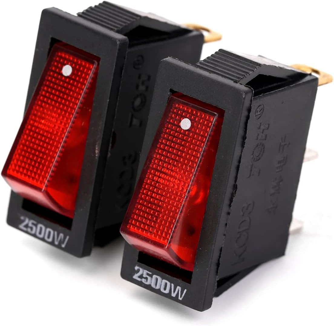 Ruimou 5Pcs AC 16A/250V 30A/250V Mini Boat Rocker Switches, SPST 3 Pin 2 Position with Red Light Rocker Switch image number 4