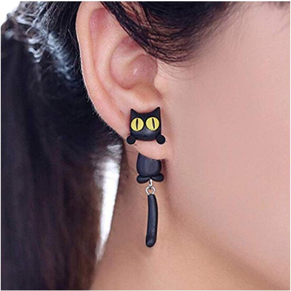 Cat Women Stud Earrings Jewellery,Handmade Earring for Mens Girls Kids (Black) image number 3