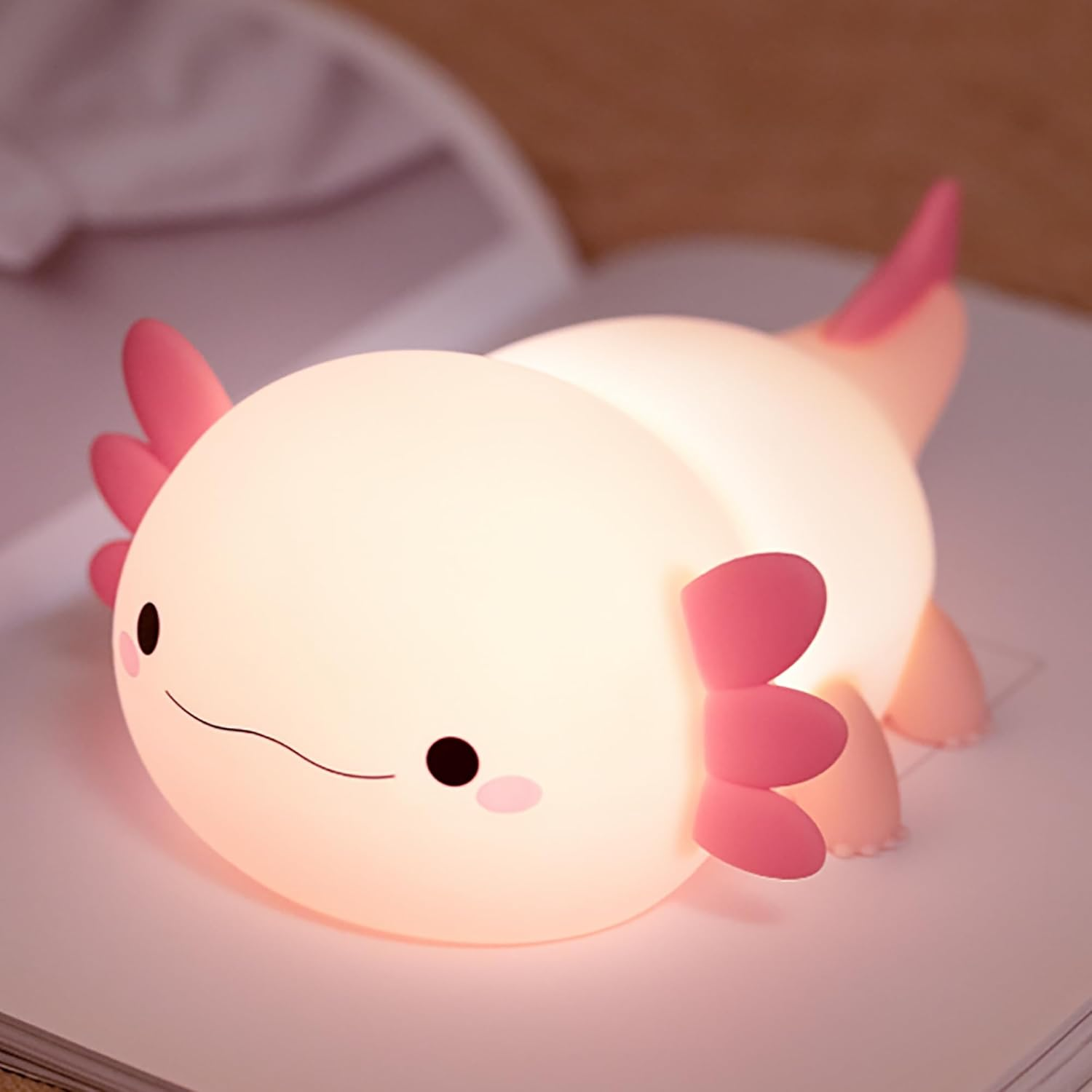 Axolotl Night Light, Cute Salamander Silicone Touch Nursery Lamp, Timer Dimmable Rechargeable LED Nightlight, Soft Toddler Feeding Room Bedside Decor, Best Kids Baby Girls Boys Women Gifts