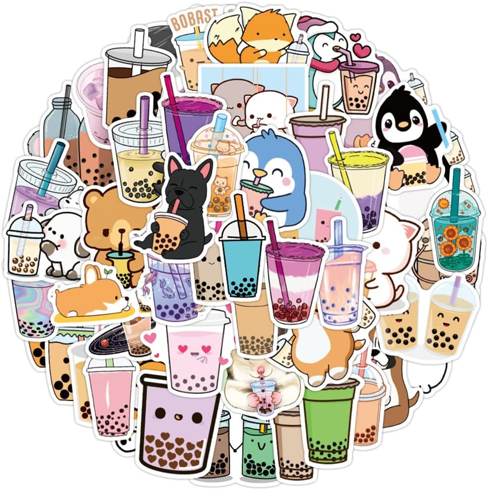52 PCS Bubble Tea Stickers, Cute Pearl Milk Tea Vinyl Waterproof Stickers for Teens Girls Kids, Perfect for Waterbottle Laptop Phone Fridge Guitar Luggage Bumper Computer Car Summer Drink Stickers image number 3