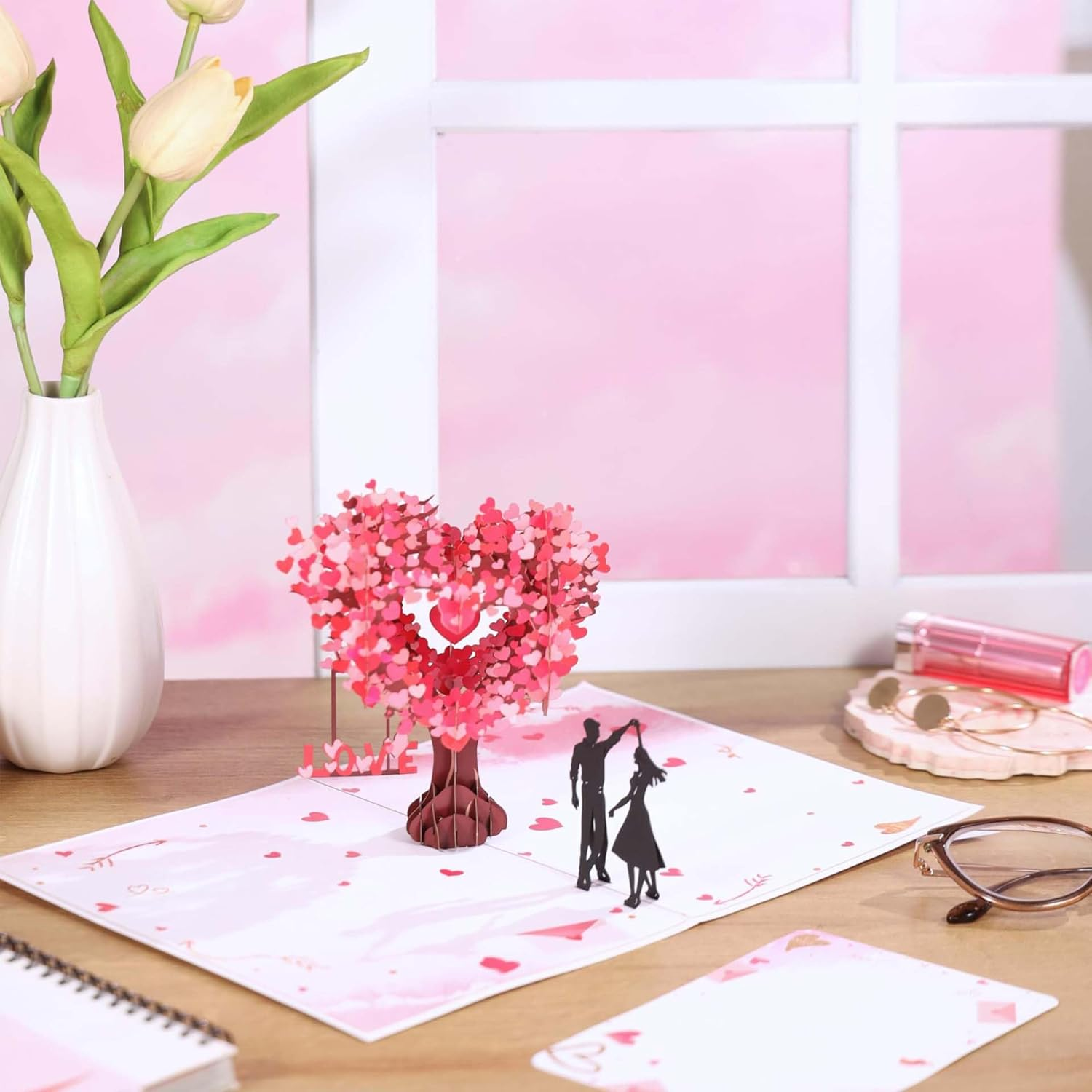 3D Heart-Shaped Tree Stereo Greeting Card with Envelope - Handcrafted Pop up Design Romantic Greeting Card for Anniversary, Wedding, Valentine'S Day，20X15Cm image number 4