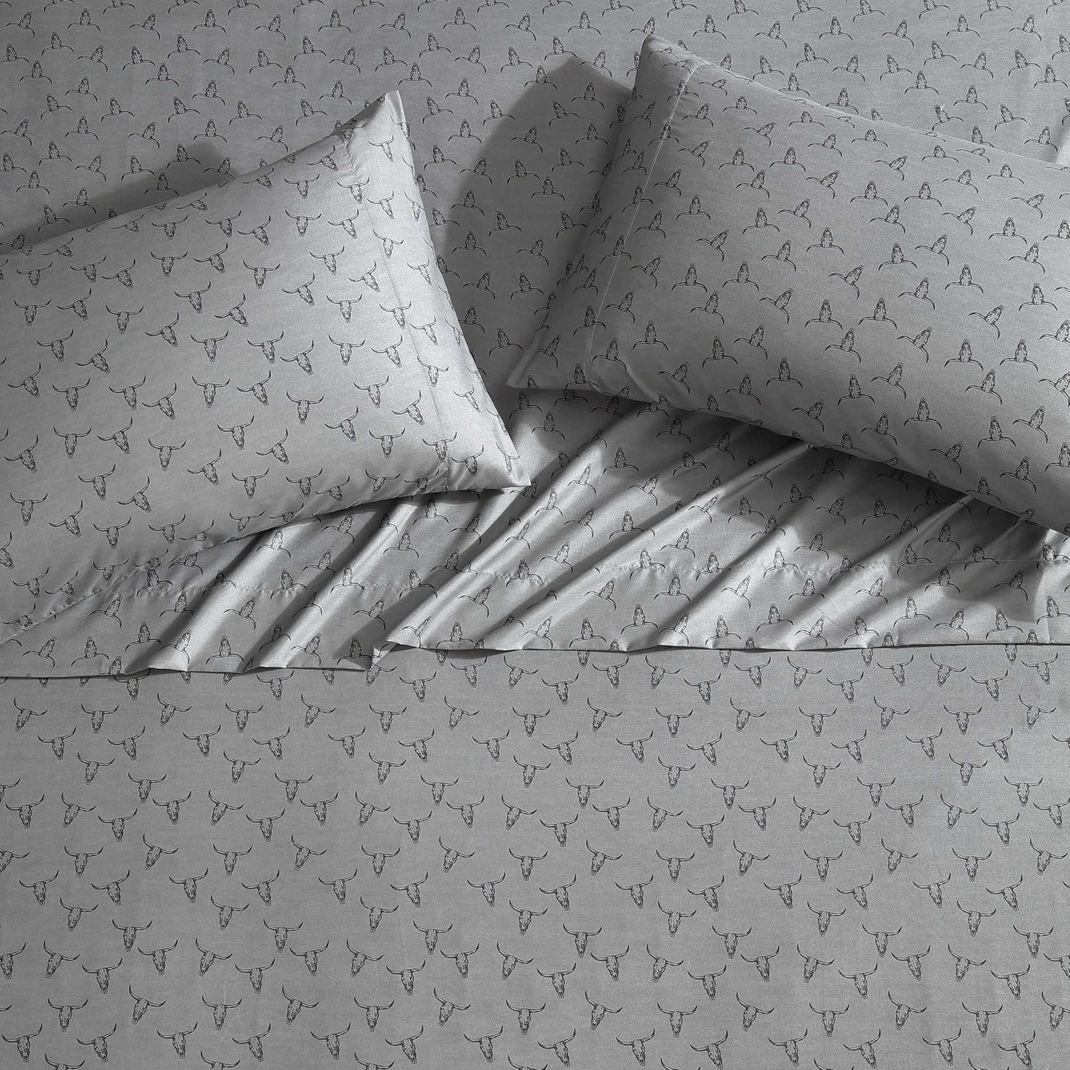 Wrangler - Twin Sheet Set, Silky & Lightweight Bedding Set, Western Home Decor, Oeko-Tex Certified (Steer Skulls Grey, Twin) image number 1