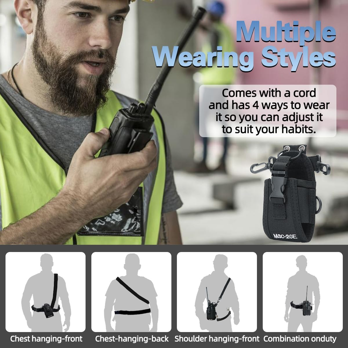 2Pack MSC-20E Two Way Radio Nylon Pouch Case Handsfree Holder for Baofeng UV-5R UV-9R plus UV-S9 plus Motorola GP340 GP328 GP68 GP88