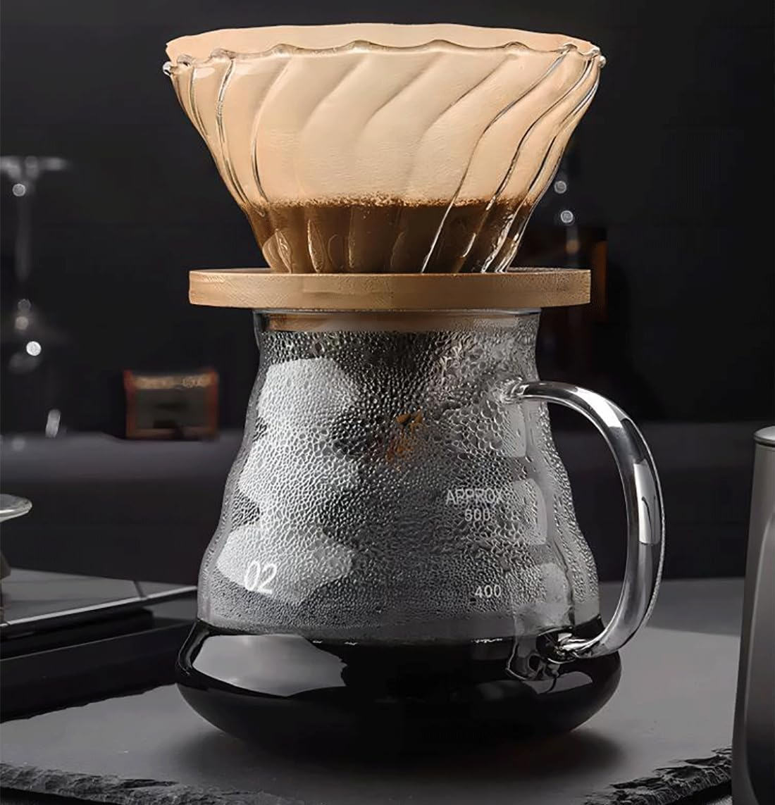 Pour over Coffee Maker - 20 OZ /600ML Coffee Server with Glass Coffee Dripper, Stylish and Elegant 2 in 1 Dripper Coffee Maker Kit Coffee Maker for Home or Office, 1-5 CUPS image number 1