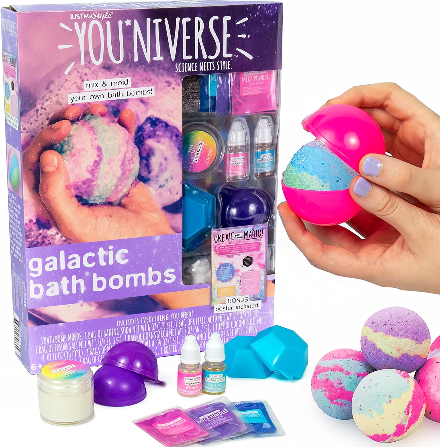 Just My Style You*Niverse Galactic Bath Bombs, At-Home STEAM Kits for Kids Age 6 and Up, Bath Time Fun, DIY Bath Bombs image number 2