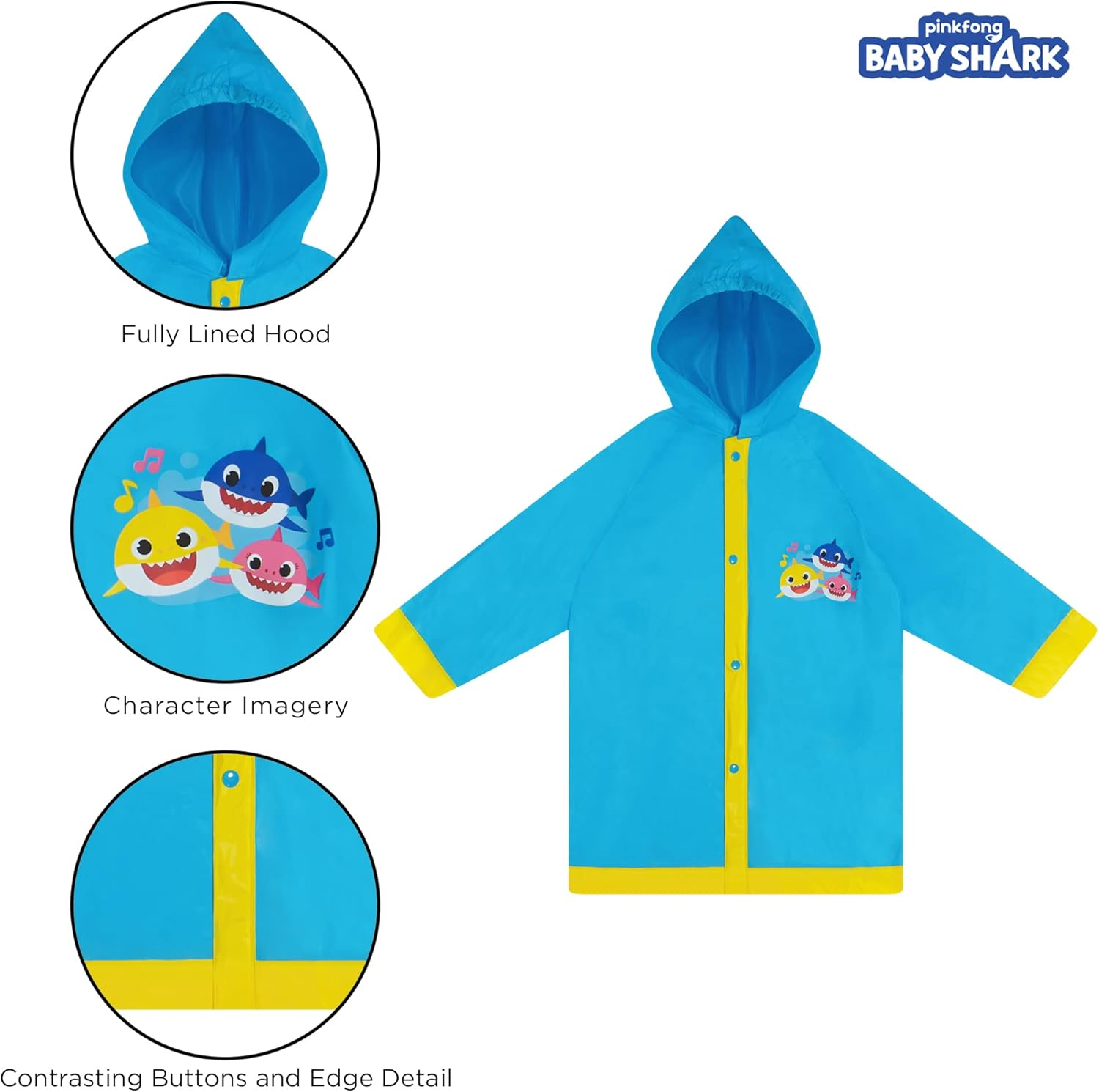 Baby Shark Kids Umbrella and Slicker, Rainwear Set for Boys and Girls, Blue/Yellow, Age image number 6