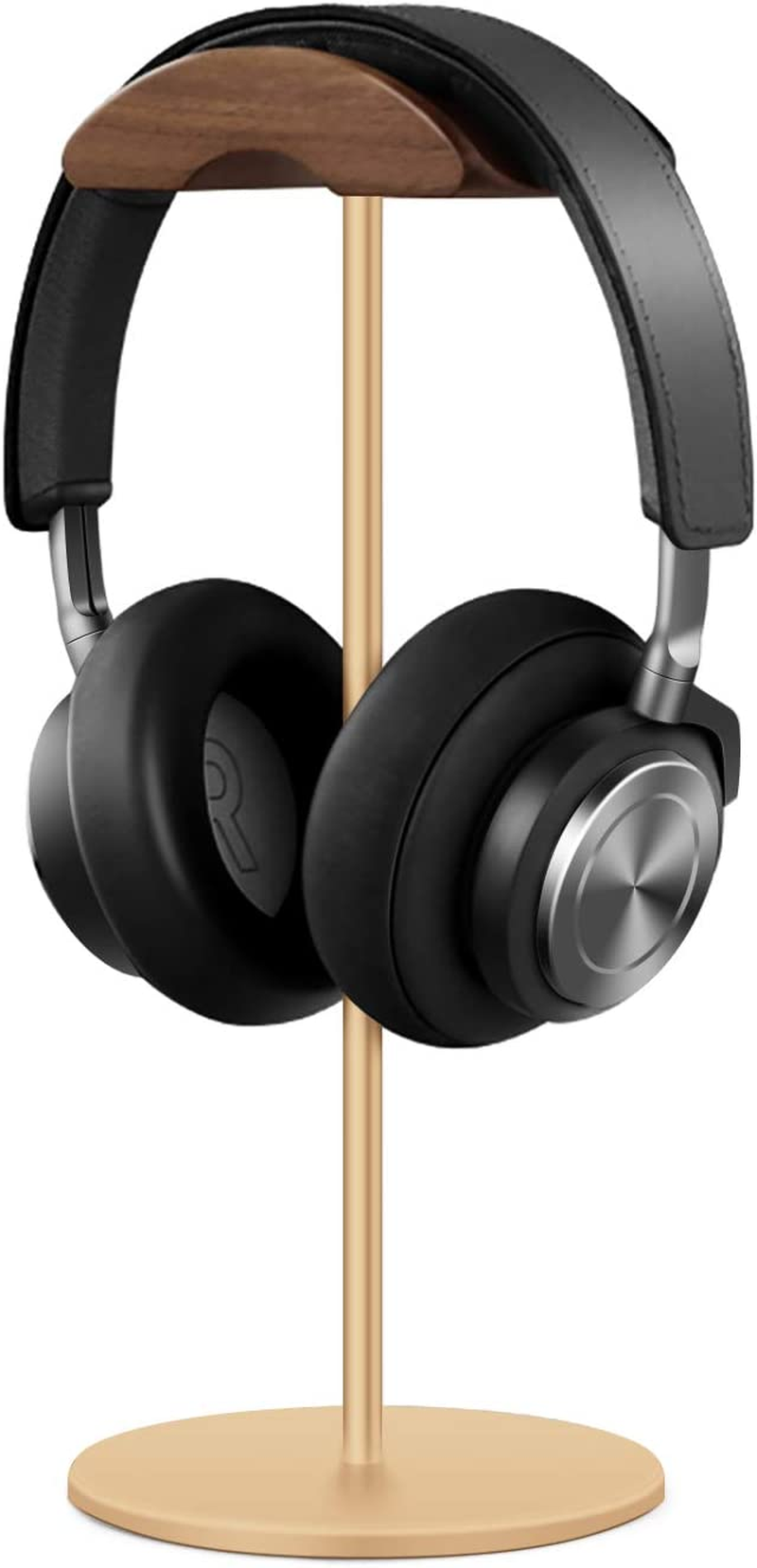 Qincoon Headphone Stand, Walnut Wood & Aluminum Headset Stand, Nature Walnut Gaming Headset Holder with Solid Heavy Base for All Headphone Sizes (Black)