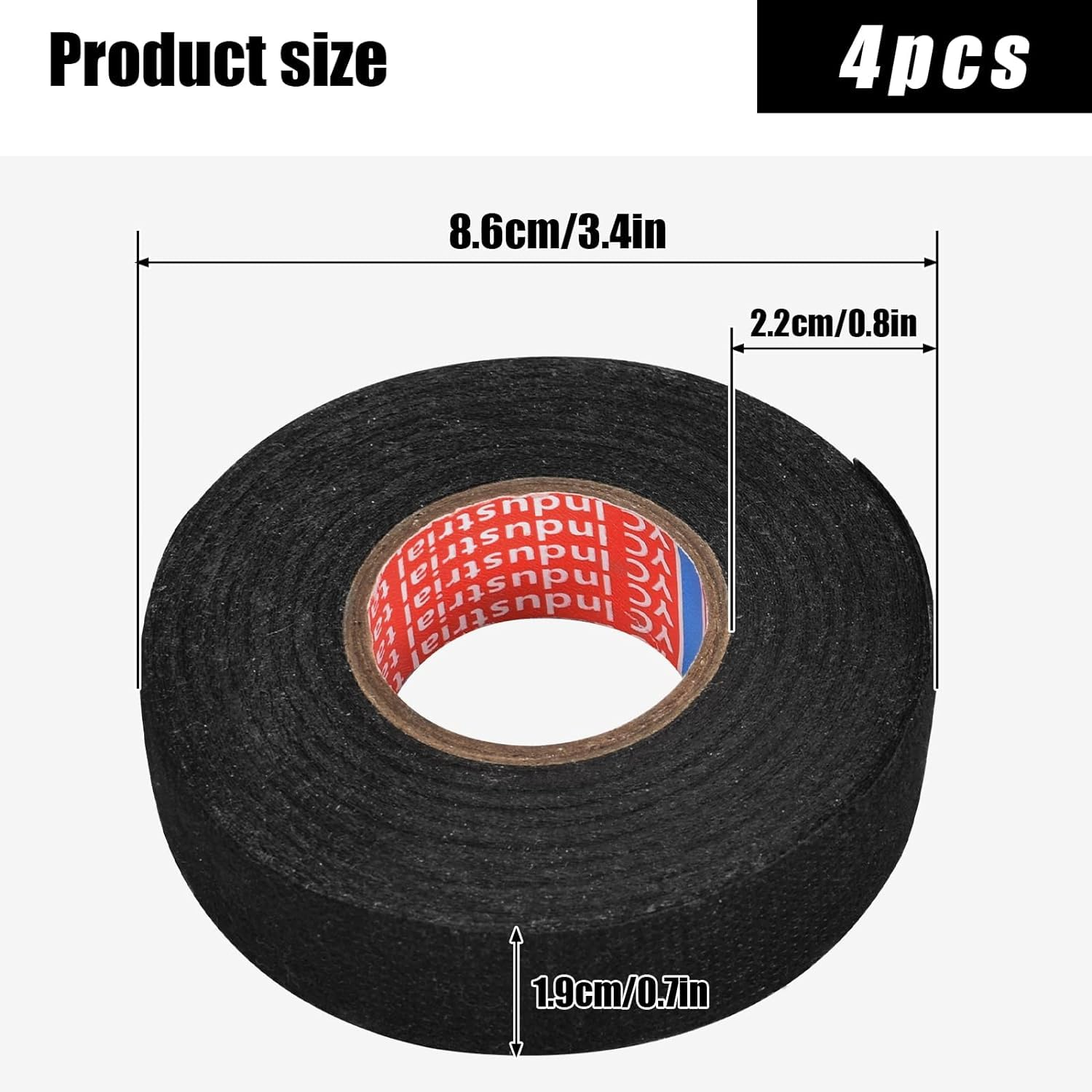 Limcryspp 4 Rolls of 19Mm X 15M Flame Retardant Car Tape, Black, High Temperature Resistant Cloth Strap, Wire Harness Weaving Tape image number 1