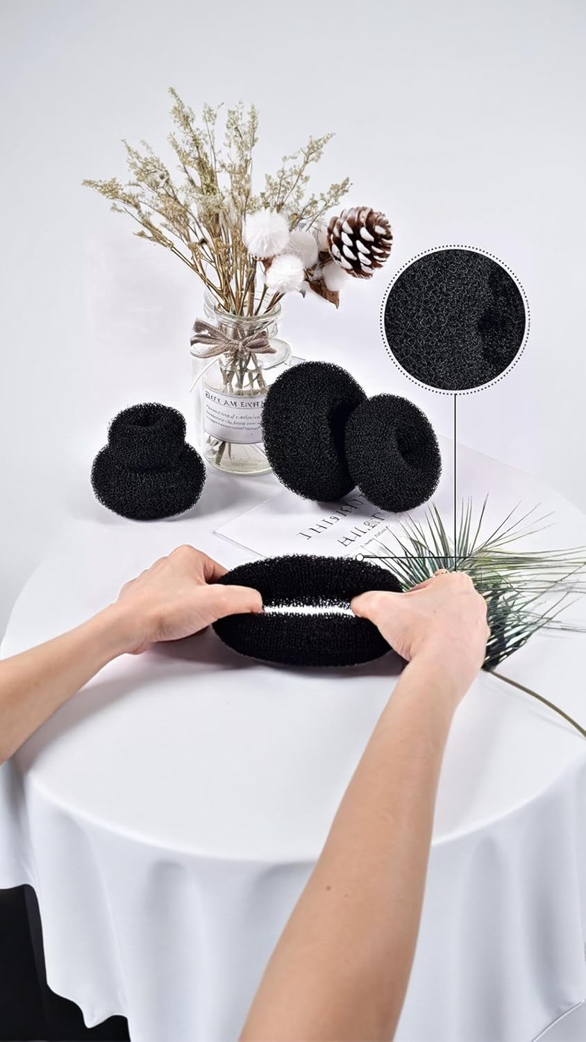 Honwor Donut Bun Maker Set - 7 Pieces Incl.5 Elastic Bands & 20 Hair Pins - Stylish & Easy-To-Use for Creating Elegant Hair Ring Buns - Black image number 4