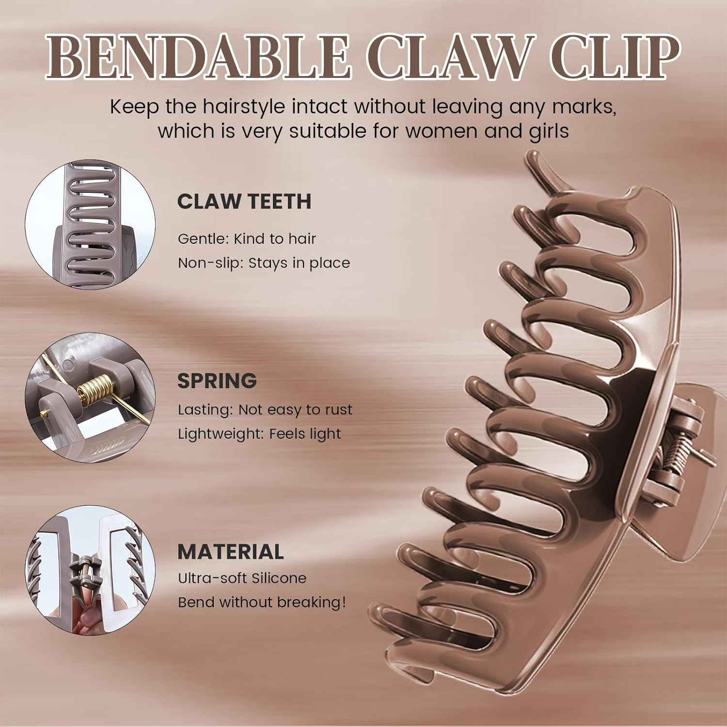 Vesavifaka 4 Pack Silicone Cloud Claw Clips, Soft & Flexible Cozy Claw Clips, Large Non-Slip Squishy Hairclips for Thin and Thick, Hair Accessories for Women & Girls image number 6