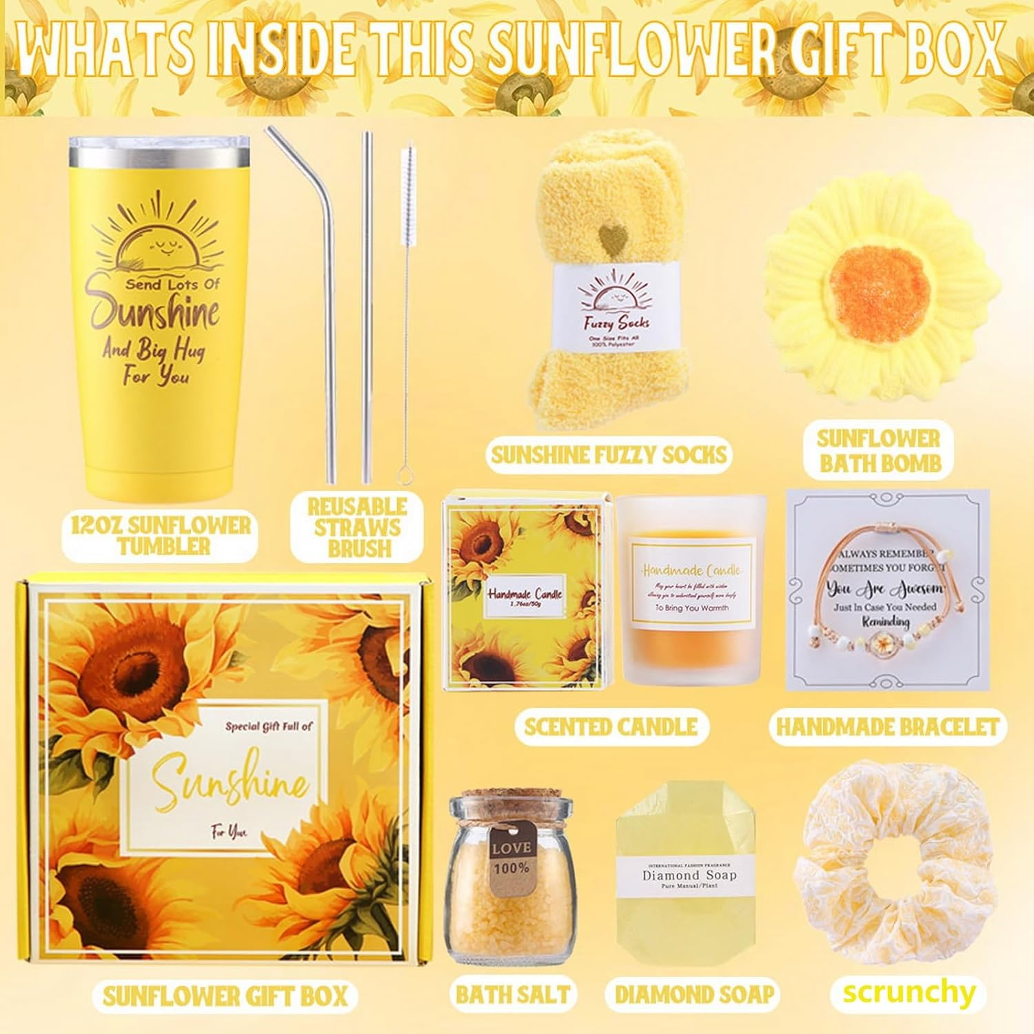 Happy Birthday Gift Women, Sunflower Gifts, Thankyou Gift, Coworker Get Well Soon Gift, Coffee Cup Set, Relaxation Pamper Spa Gift Box for Wife, Sister, Best Friends image number 5
