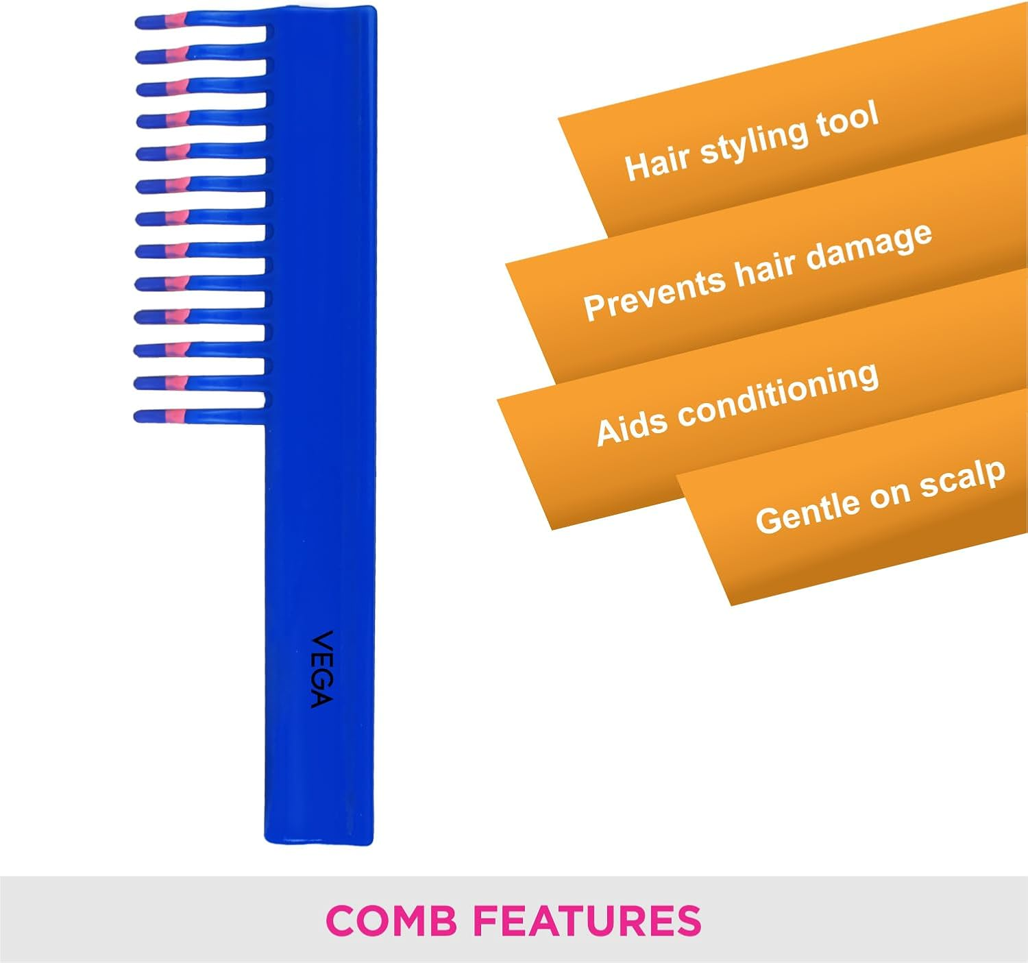 VEGA Shampoo Comb, Pink (Pack of 2) image number 2