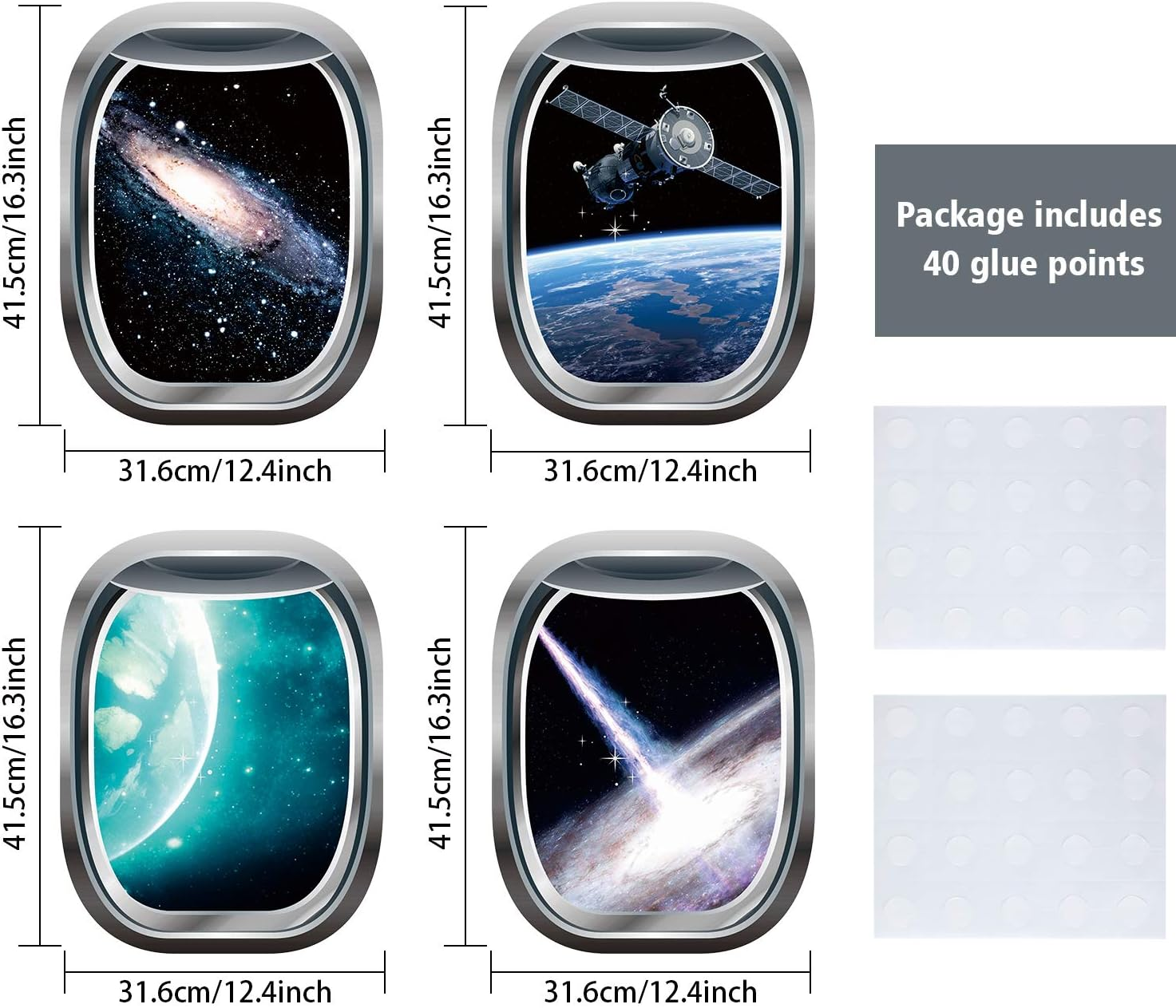 Blulu 6 Pieces Space Capsule Window Wall Poster Outer Space Decor 3D Astronaut Outer Space Poster Mural Wall Decoration Kids Nursery Bedroom Space Posters Decor, 16 X 12 Inch image number 4