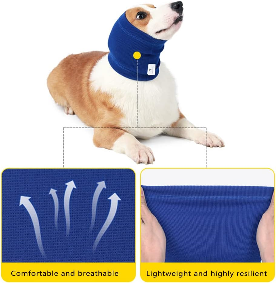 Gigicloud Pet Hoodie, Snood Neck and Ears Warmer, Comforting Headgear Anti-Fright Ear Muffs for Dogs, Thunder Noise Protection, Anxiety Relief Calming, Blue S
