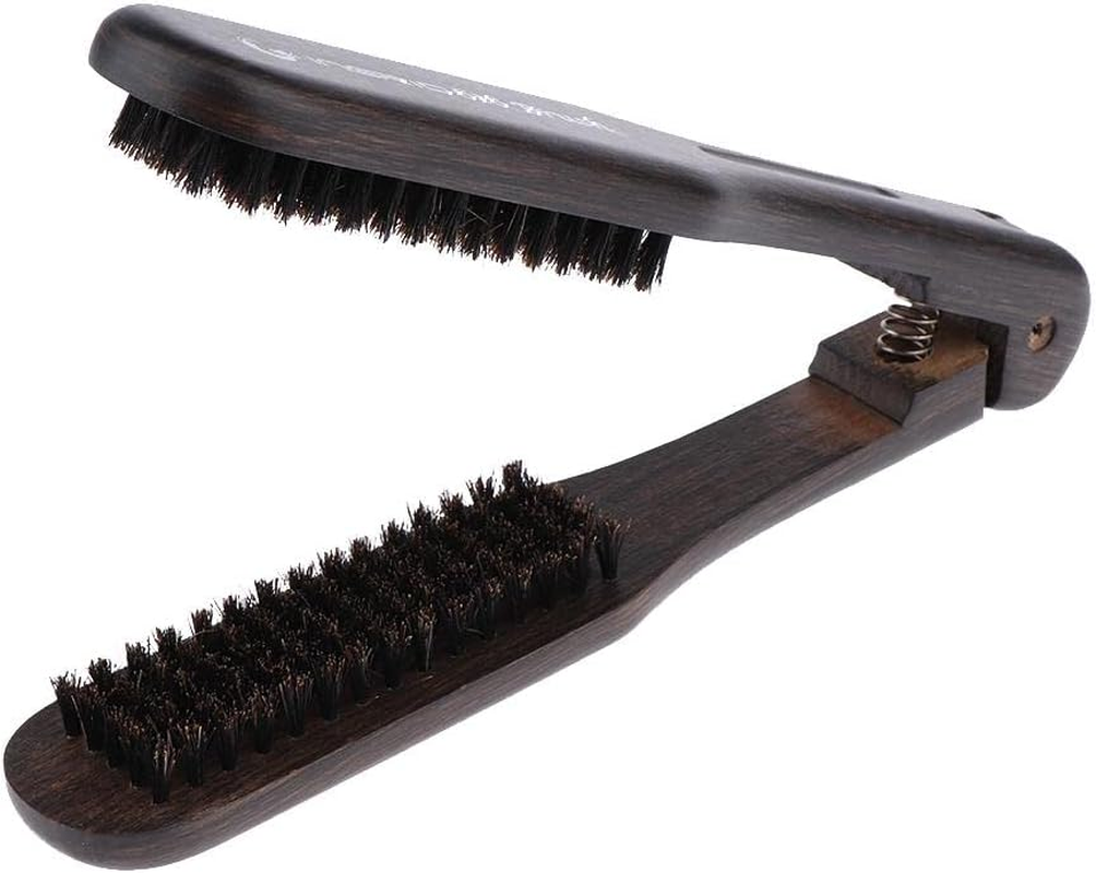 Wooden Handle Hair Straightener Brush Hair Comb Clamp Folding Hair Straightening Hairbrush image number 2