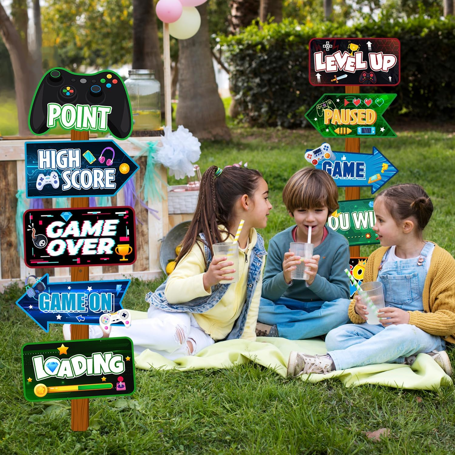 Video Game Party Sign, 20 Pcs Video Game Welcome Signs, Gaming Party Themed Directional Signs for Birthday Decorations Party Decorations image number 5