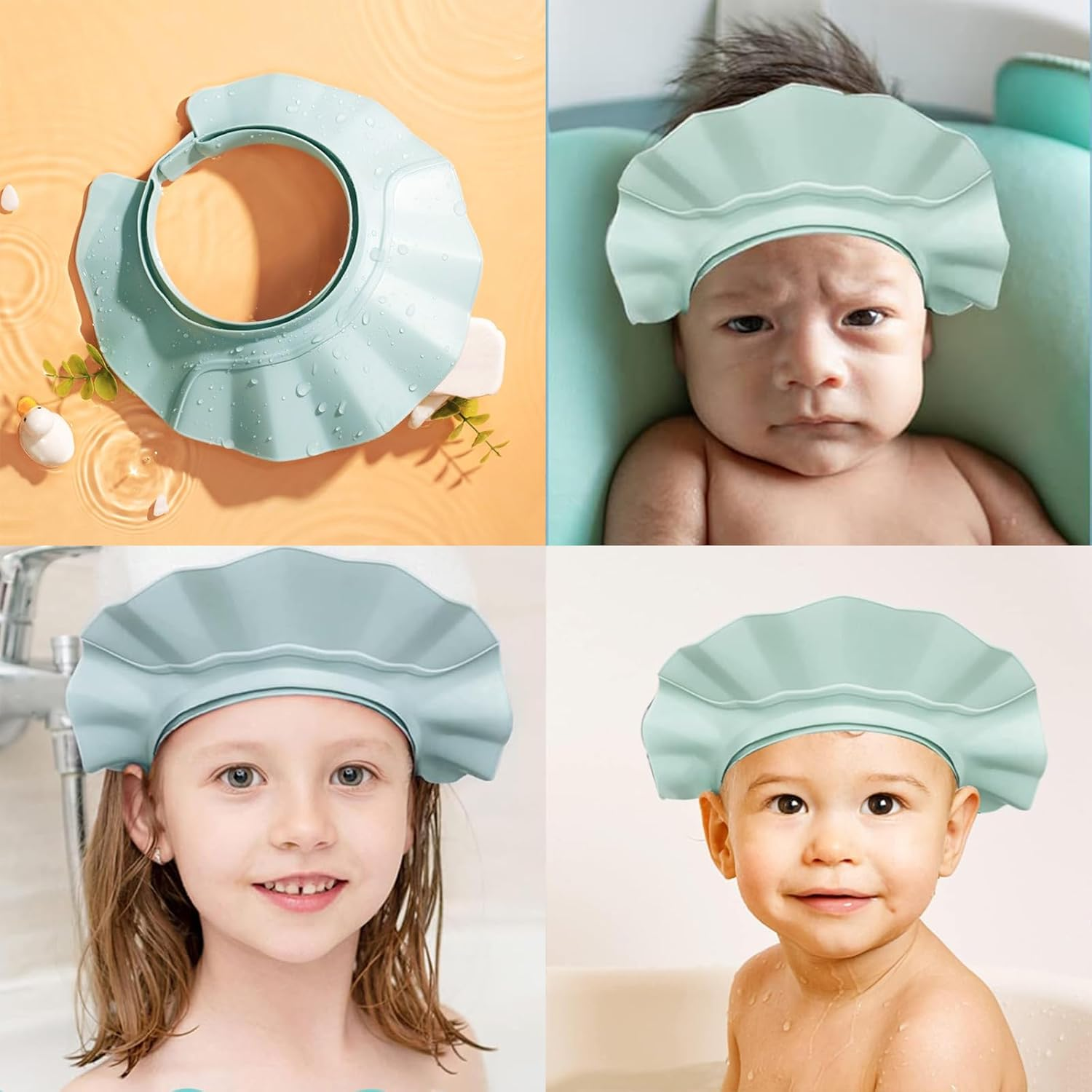Adjustable Baby Shower Cap for Hair Washing | Bath Shield Visor Hat for Kids, Toddlers | Waterproof, Blue image number 5