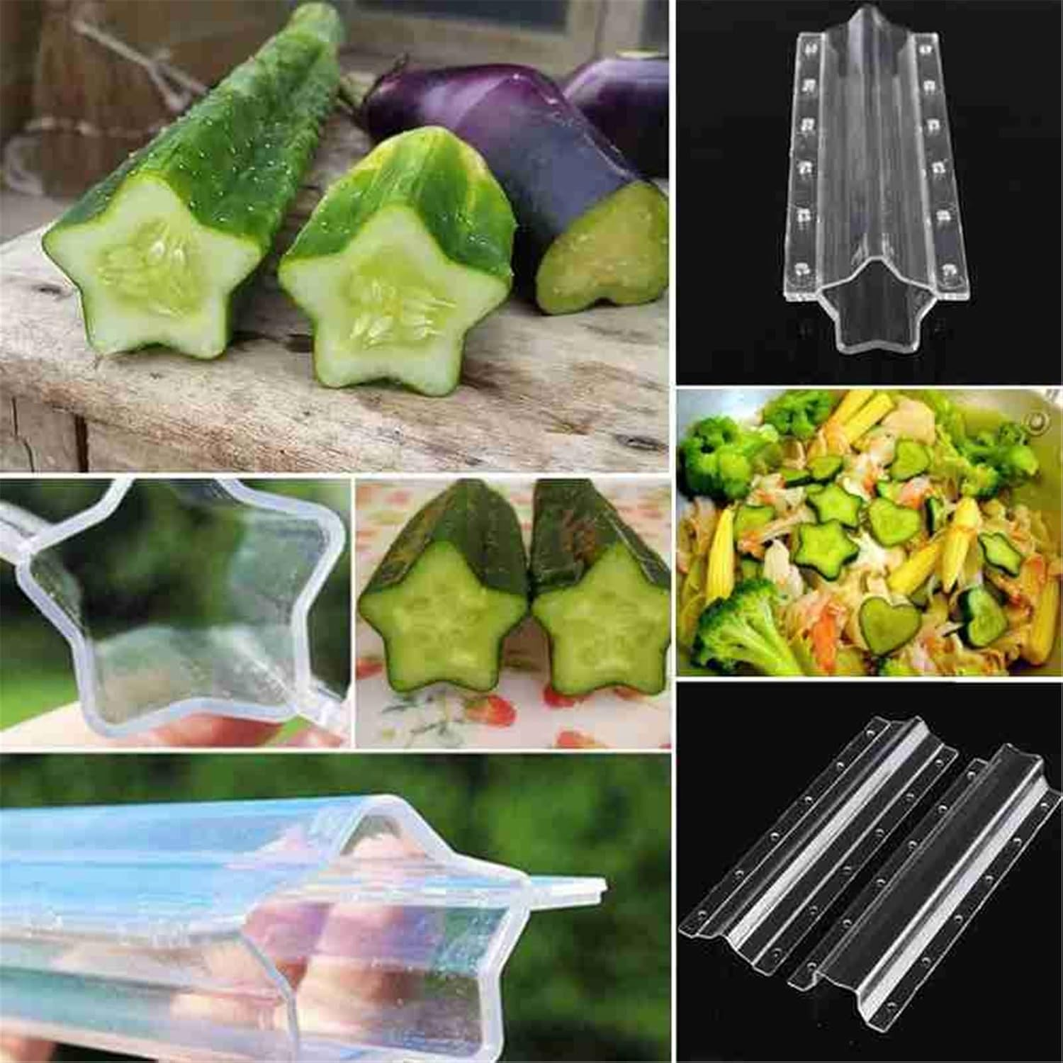 4Pcs Cucumber Styling Growth Mold Plastic Heart Shaped Five-Pointed Star Transparent Garden Fruit Vegetable Growing Molds(Star+Heart) image number 5