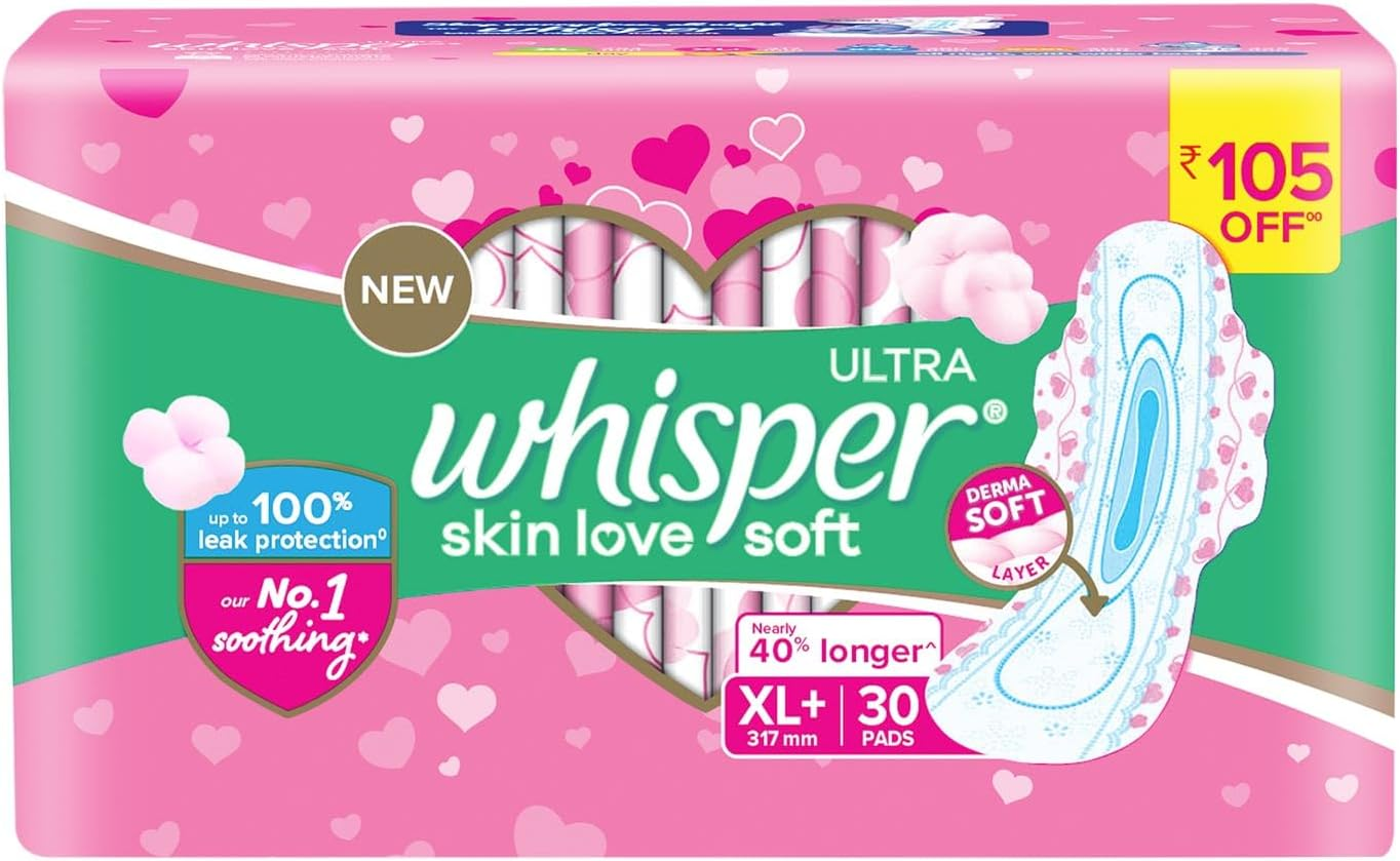 Whisper Ultra Soft Sanitary Pads - 30 Pieces (XL Plus)